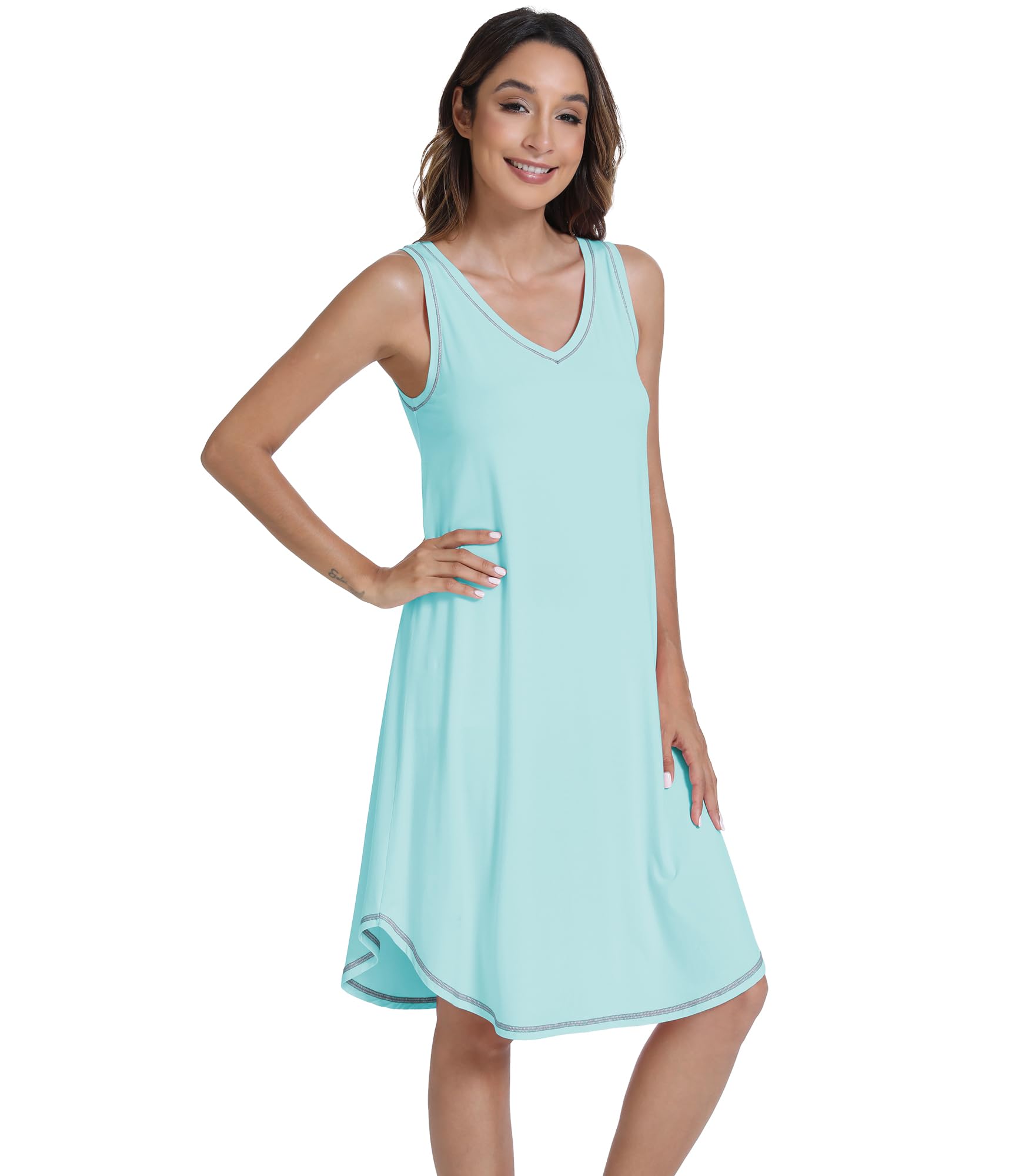 WiWi Tank Nightgown for Women Soft Comfy Sleeveless Sleep Gowns Viscose from Bamboo Cooling Sleepwear S-XXL WEBE CLOTHING