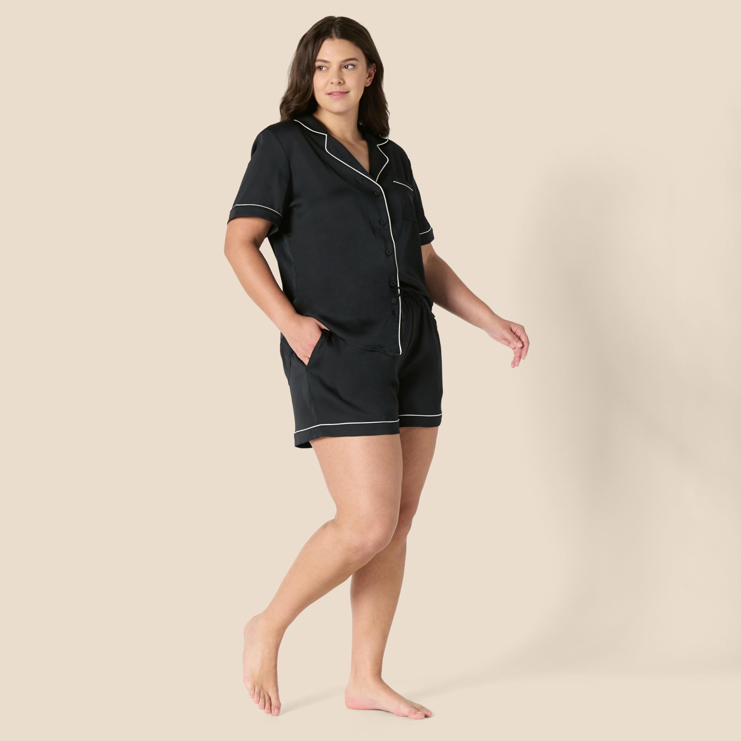 Amazon Essentials Women's Satin Short Sleeve Button-Down Top and Short Sleepwear Pajama Set