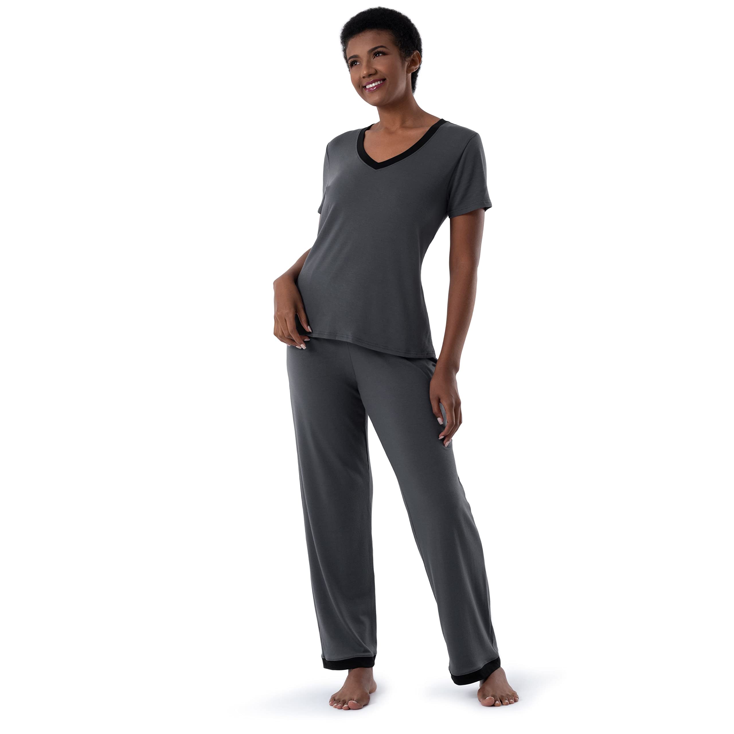 Fruit of the Loom womens Short Sleeve Tee and Pant 2 Piece Sleep Set WEBE CLOTHING