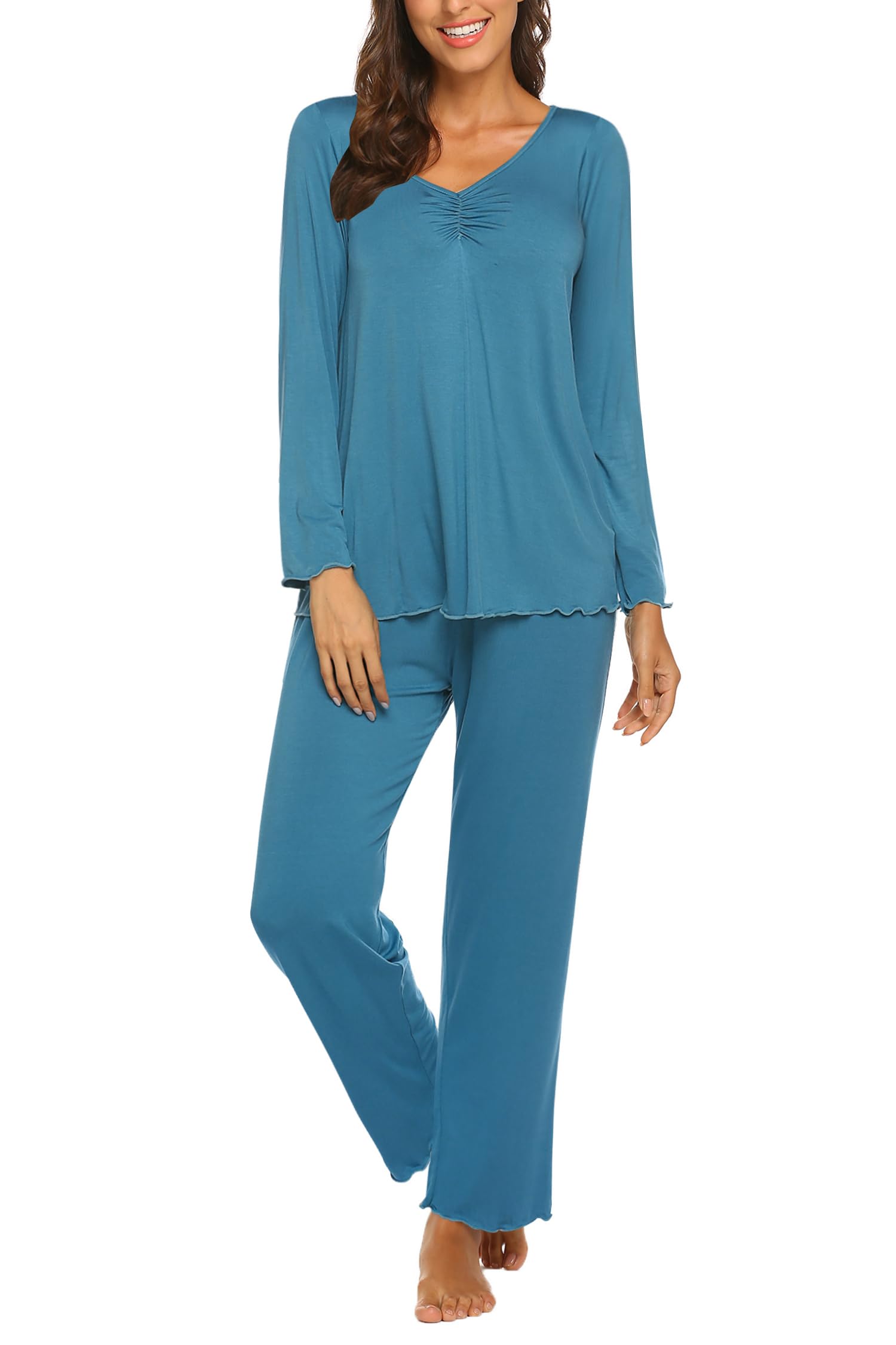 Ekouaer Womens Pajama Sets 2 Piece Lounge Set Fall Winter Pajamas Long Sleeve Pjs Top and Pants Soft Pj Sets Loose Sleepwear