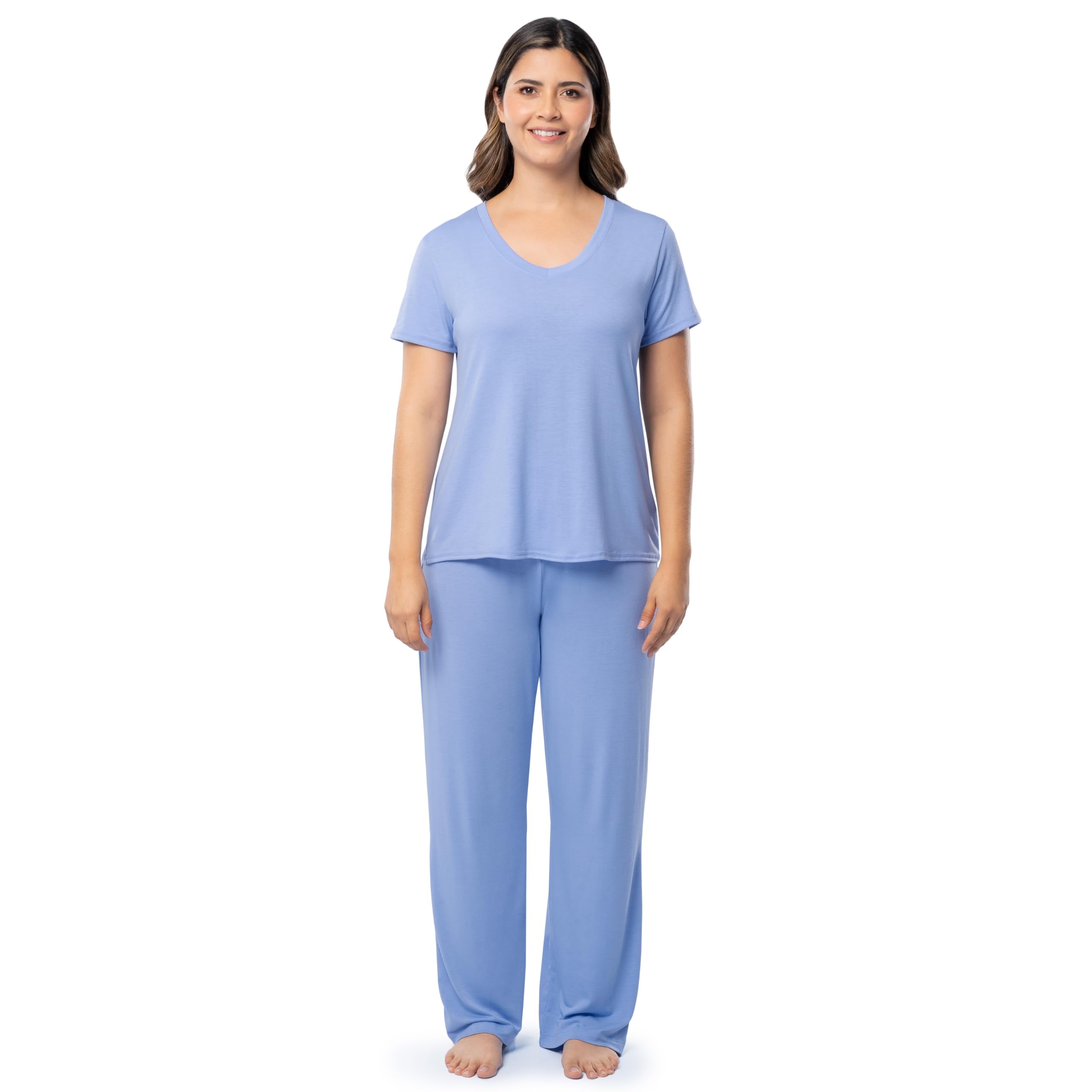 Fruit of the Loom womens Short Sleeve Tee and Pant 2 Piece Sleep Set WEBE CLOTHING