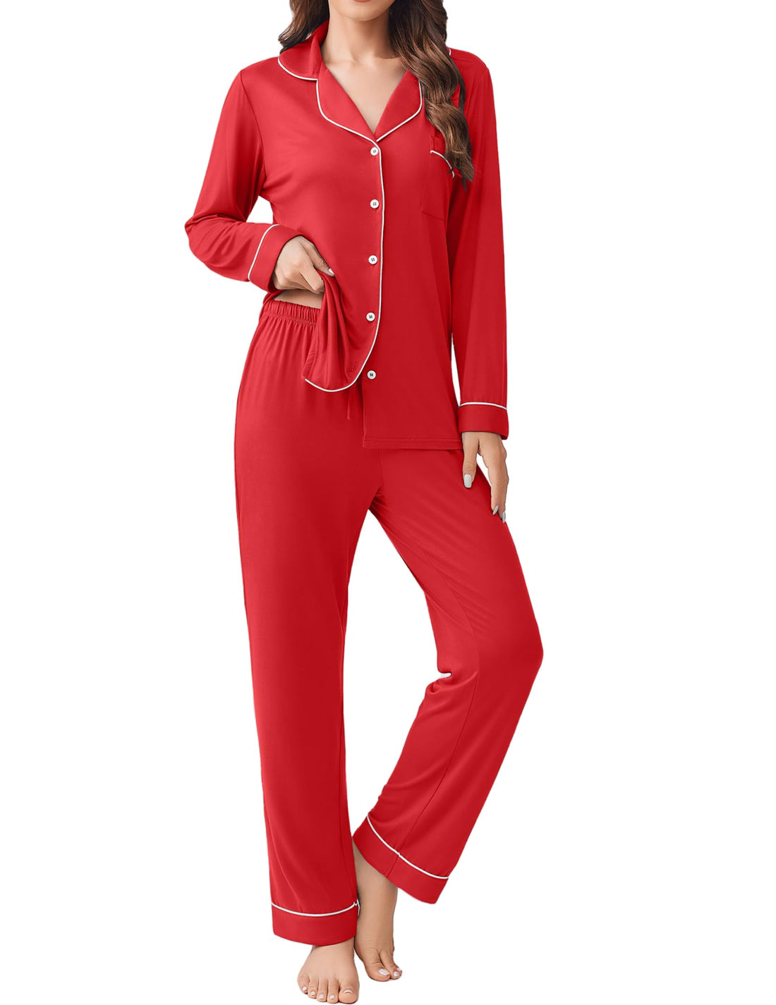 Ekouaer Womens Pajamas Set 2 Piece Button Down Pjs Soft Long Sleeve Top and Pants Sleepwear Set Lounge Sets