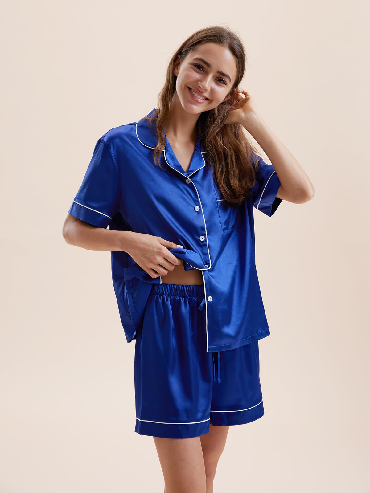 Satin Pajamas for Women Set,Silky Short Sleeve Ladies Pajama,Woman's 2 Piece Sleepwear,Bridal Wedding Pjs