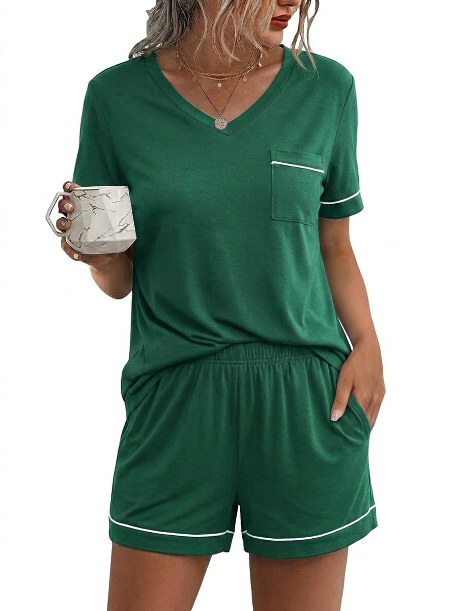 Ekouaer Pajamas for Women Set 2 Piece Short Sleeve Sleepwear Summer Tops and Shorts Pjs Lounge Set S-XXL