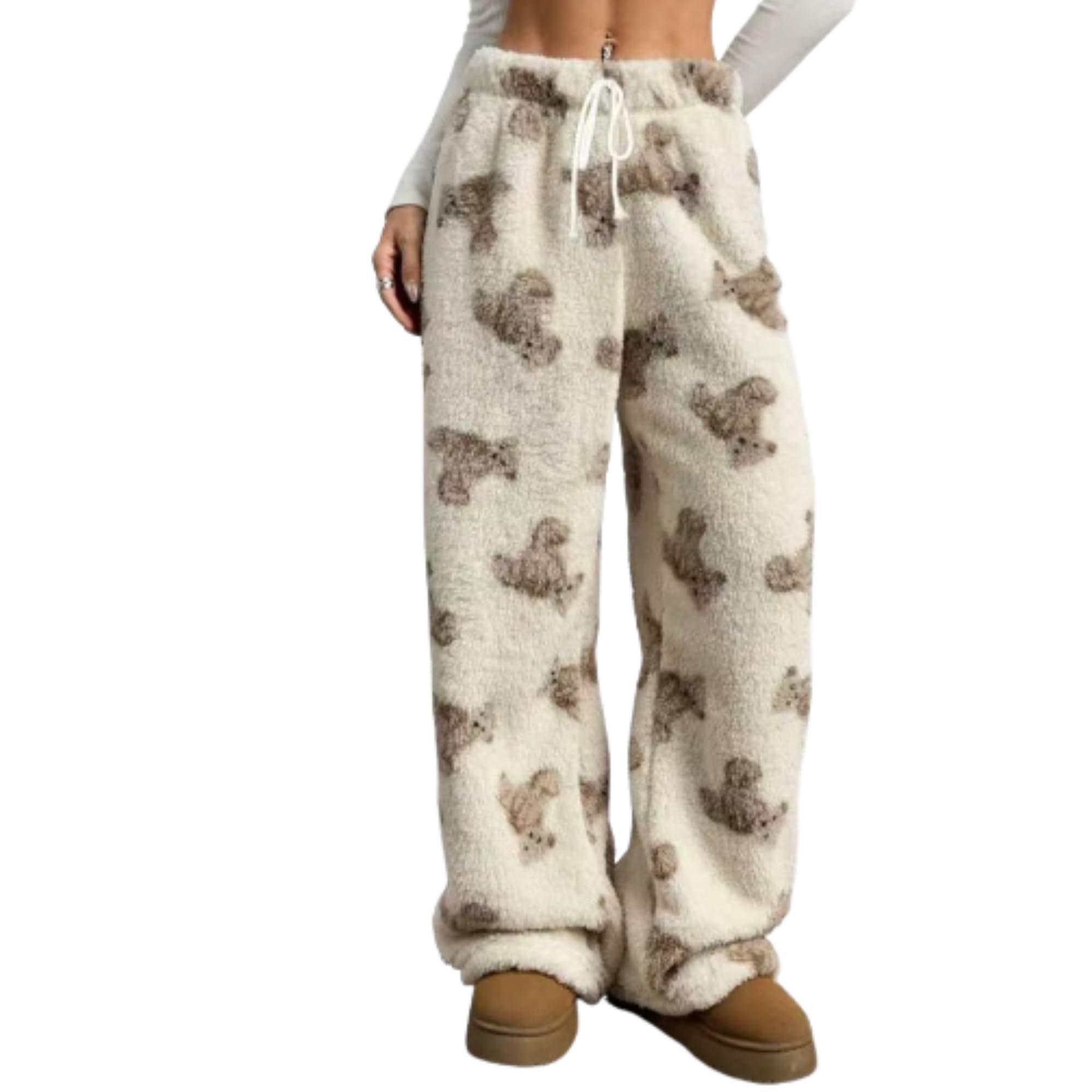 Leopard Pants Women Therian Fuzzy Pajama Pants Y2k Cheetah Pants Grunge High Waisted Fluffy Pants