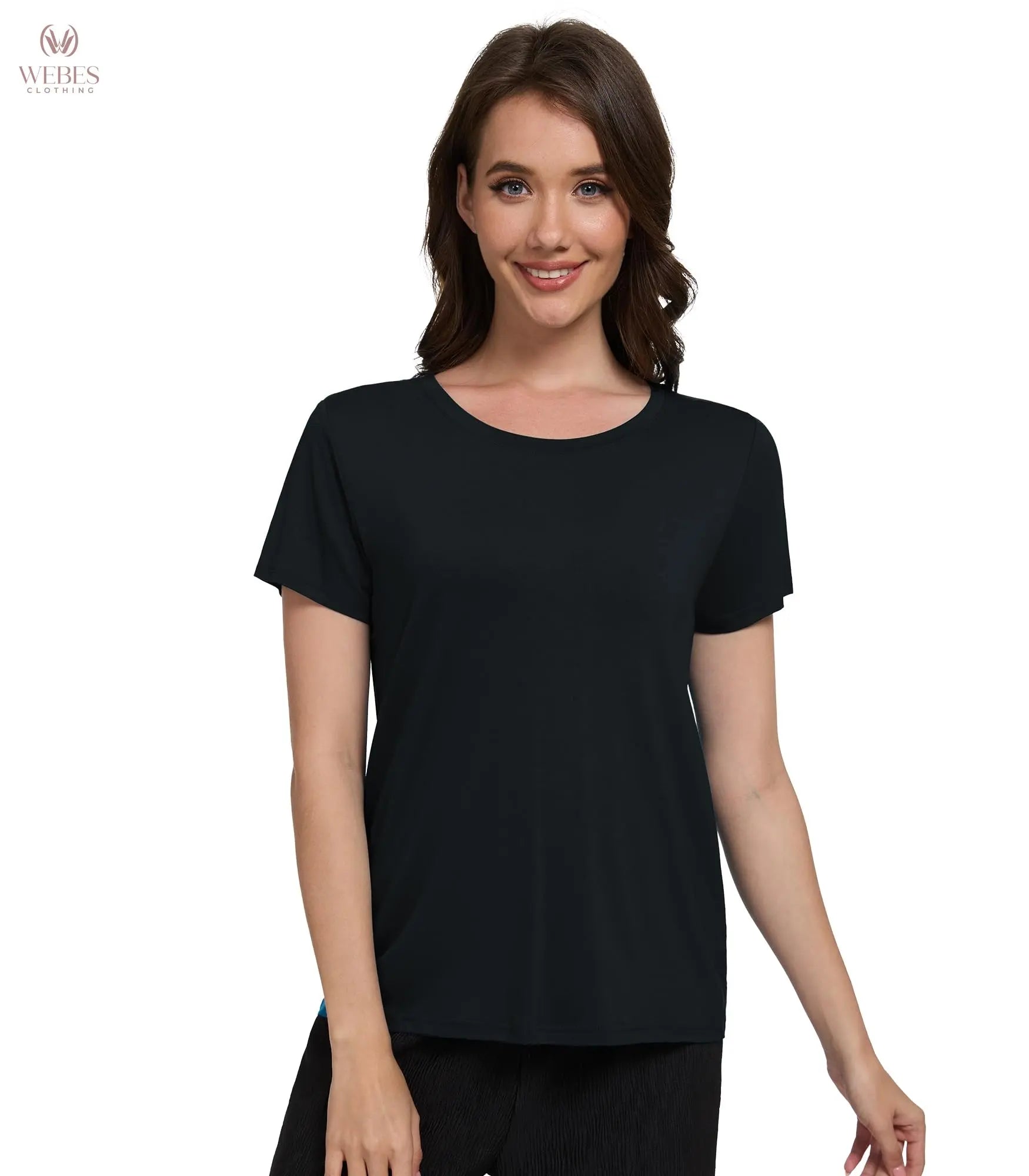 WiWi Women's Bamboo Viscose Scoop Neck Short Sleeve T Shirt Casual Summer Cooling Basic Tee Tops Soft Lounge Pajamas S-XXL