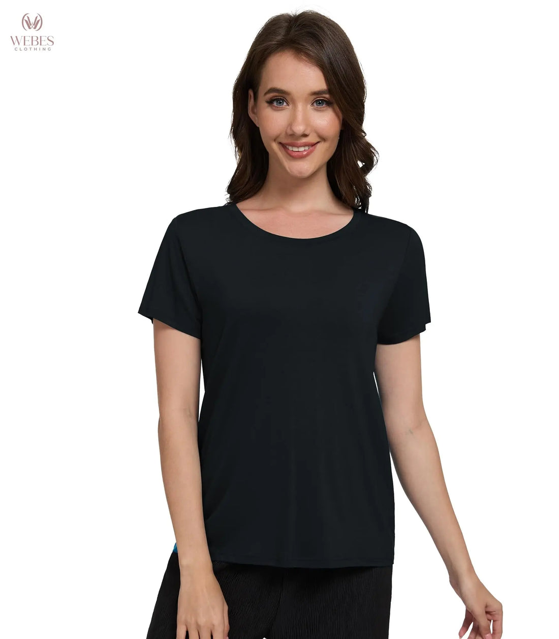 WiWi Women's Bamboo Viscose Scoop Neck Short Sleeve T Shirt Casual Summer Cooling Basic Tee Tops Soft Lounge Pajamas S-XXL
