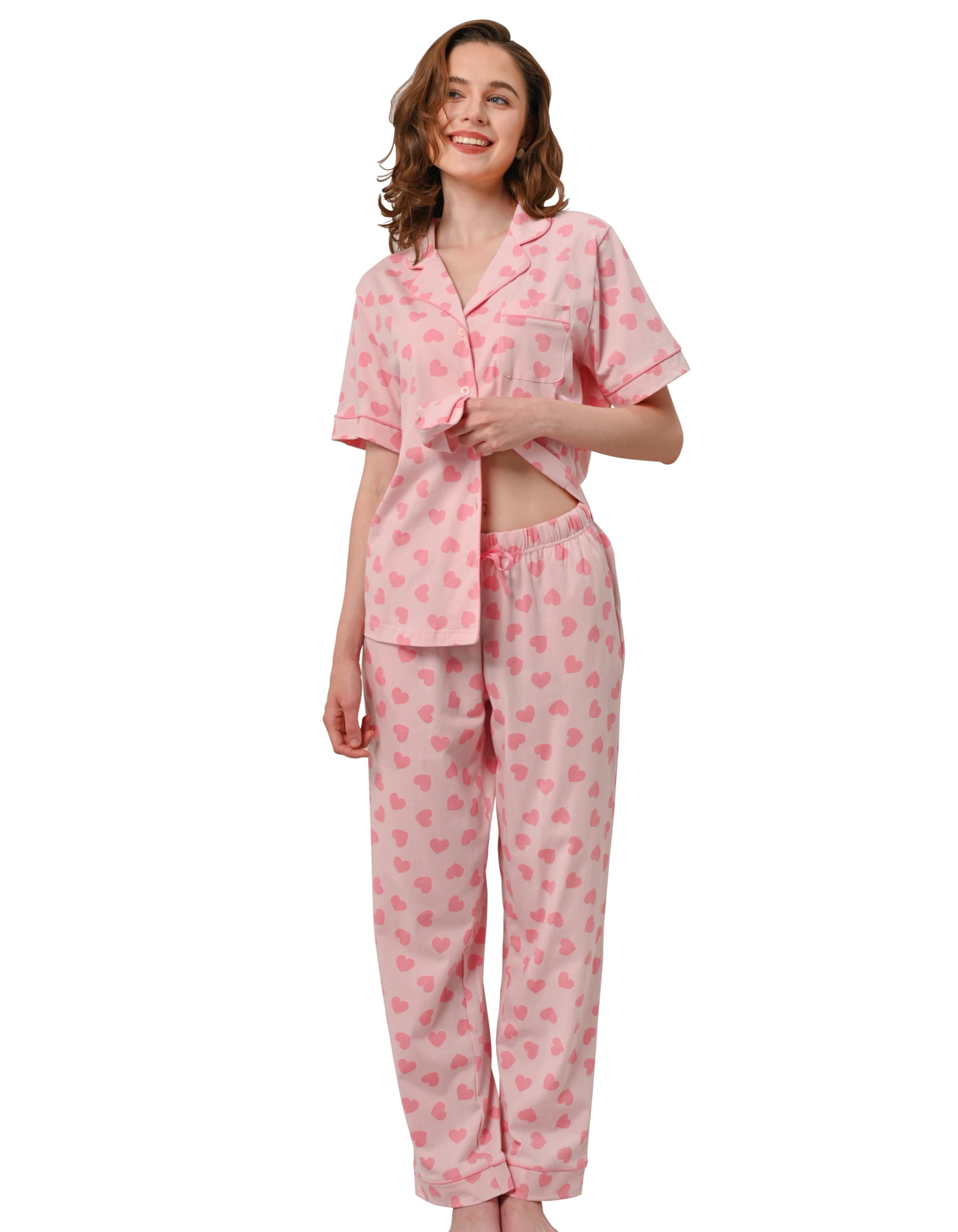 NAP BOUND 100% Cotton Pajamas for Women Sets 2 Pieces Pjs Button short sleeves with Pockets Soft Sleepwear Loungewear XS-XXL