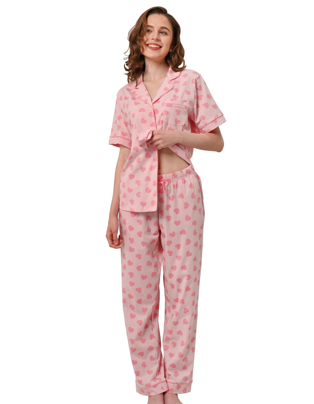 NAP BOUND 100% Cotton Pajamas for Women Sets 2 Pieces Pjs Button short sleeves with Pockets Soft Sleepwear Loungewear XS-XXL