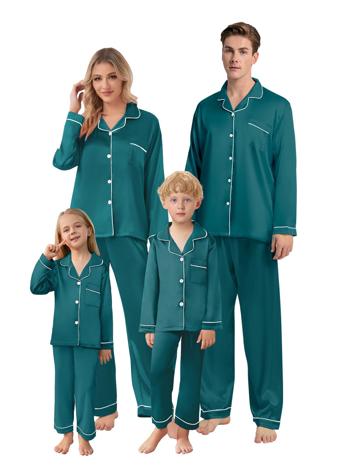 Schbbbta Christmas Family Silk Pajamas Matching Sets Long Sleeve Pj Set Satin Button Down Holiday Sleepwear