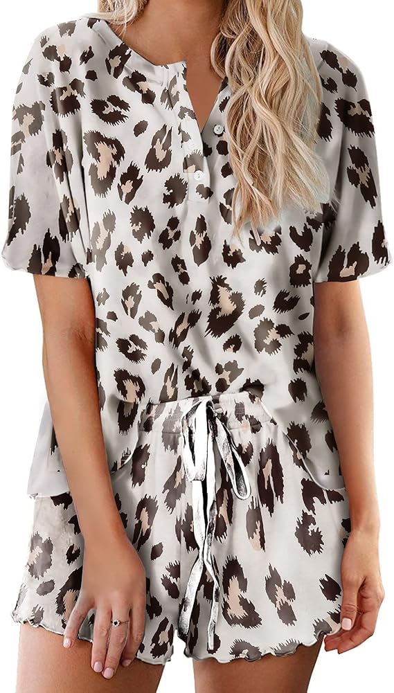 Ekouaer Pajamas Set for Women Short Sleeve Lounge Set 2 Piece Loungewear PJs Soft Cute Lightweight Sleepwear WEBE CLOTHING