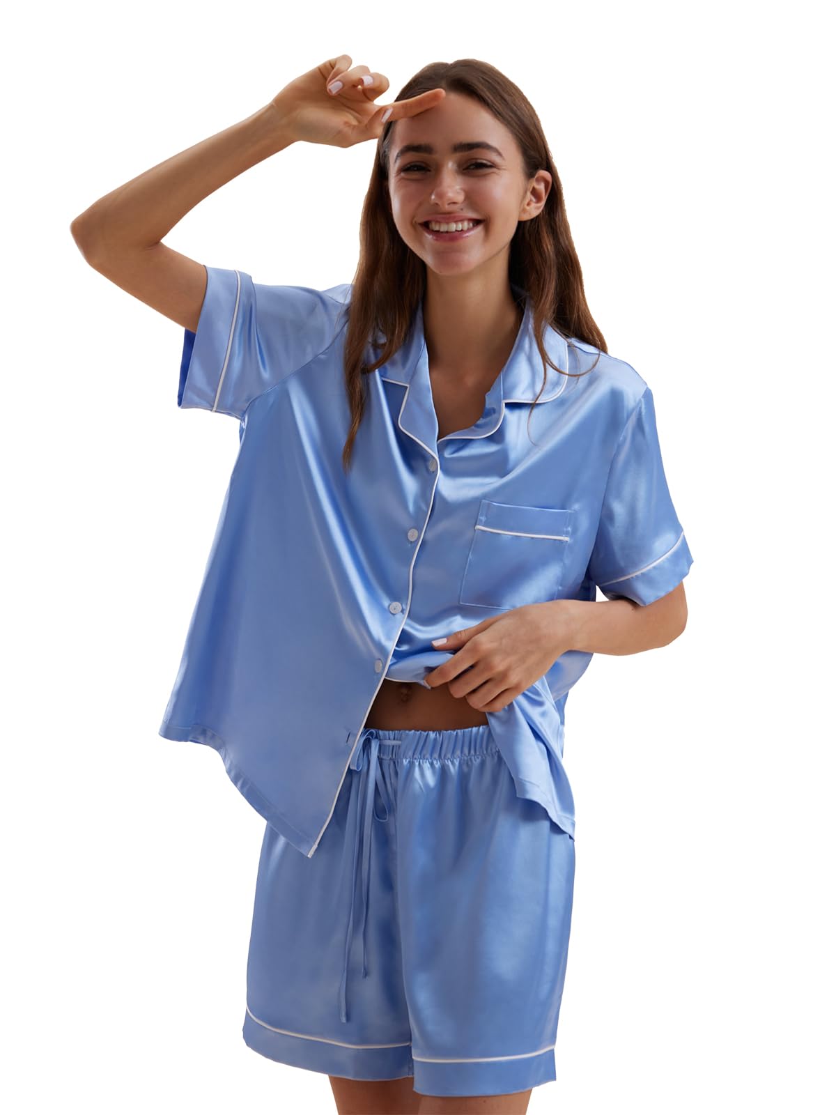 Satin Pajamas for Women Set,Silky Short Sleeve Ladies Pajama,Woman's 2 Piece Sleepwear,Bridal Wedding Pjs