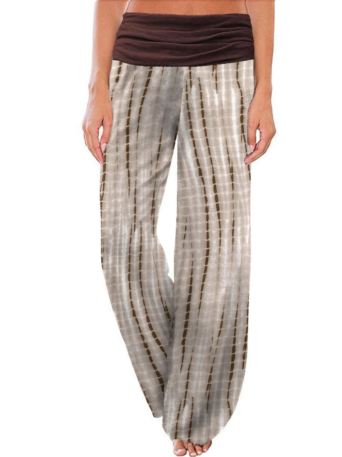 Gracyoga Women's Comfy Pajama Pants Wide Leg Lounge Palazzo Yoga Pants Stretch Casual Floral Print Fold Waist Pants