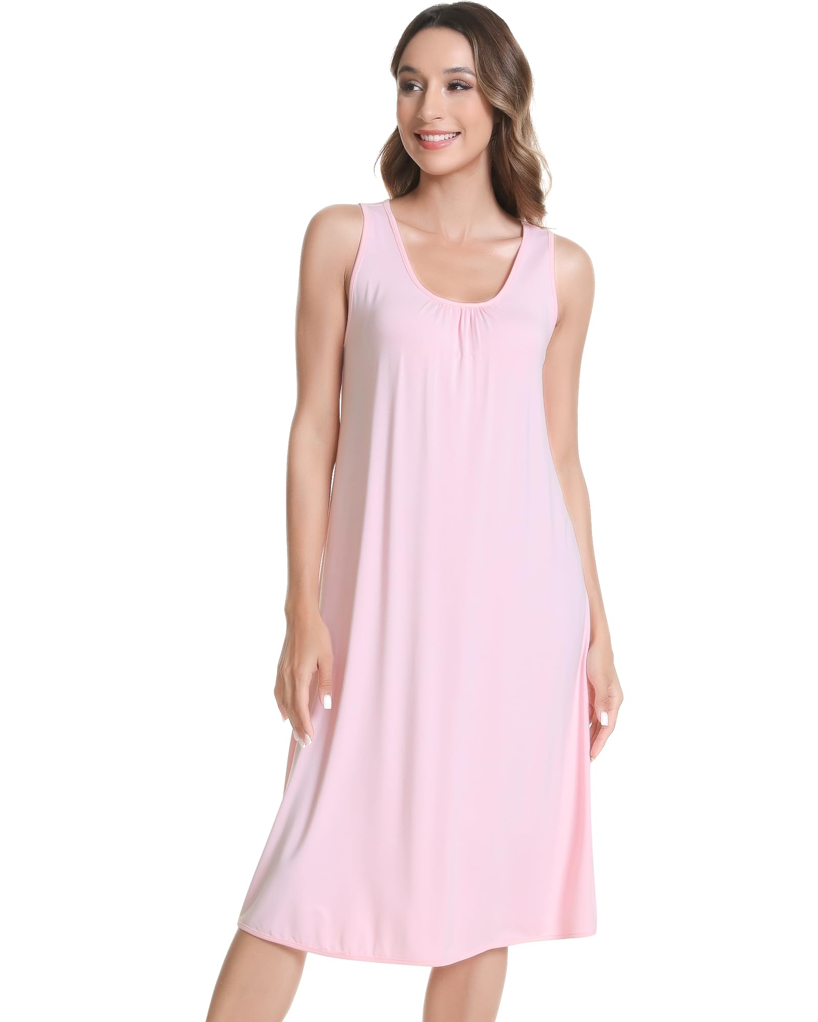 NACHILA Women's Nightgowns-Viscose Made from Bamboo,Sleeveless Tank Night Gown Crew Neck Sleep Dress Cool Sleepshirts WEBE CLOTHING