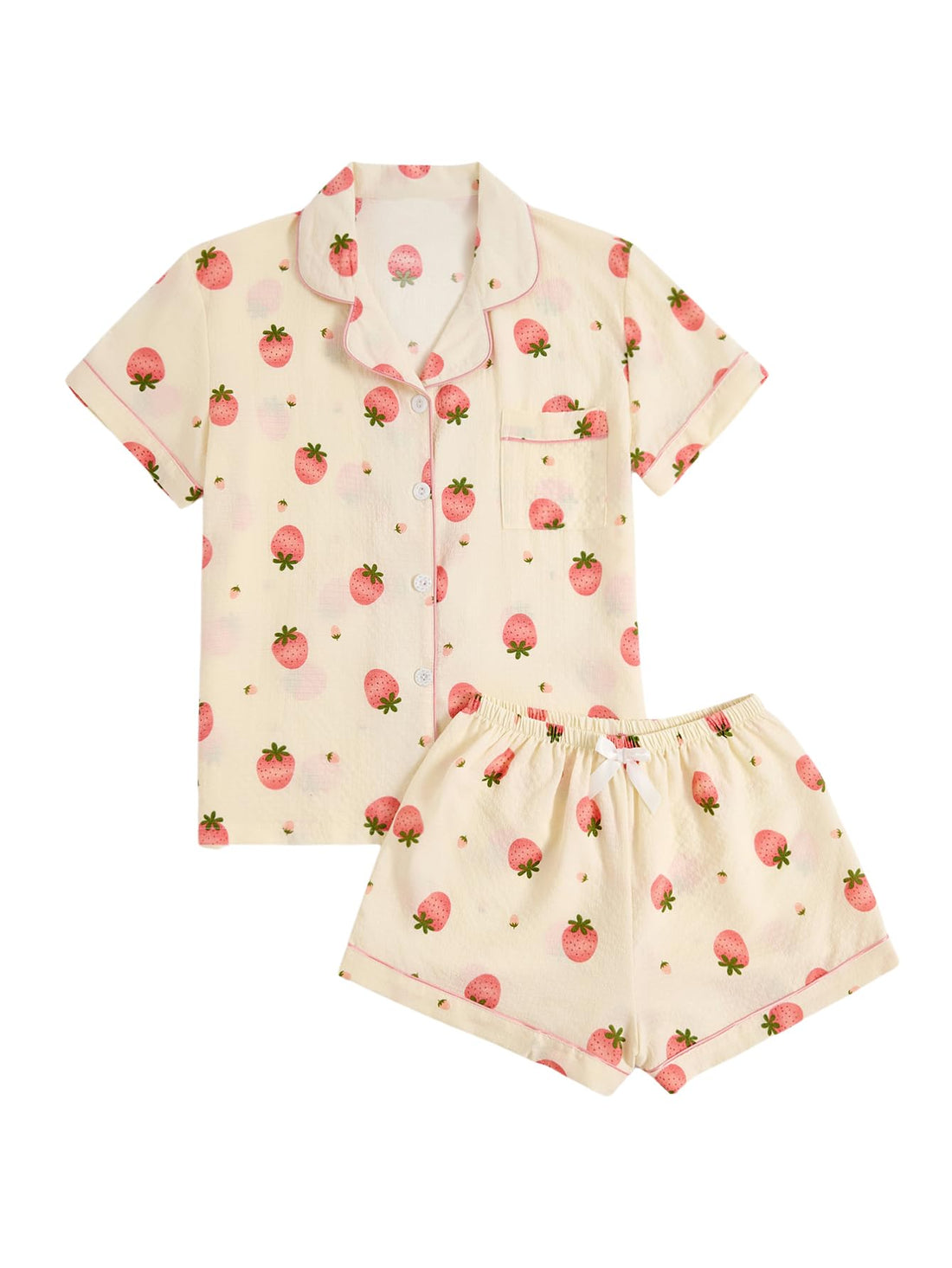 Verdusa Pajamas For Women Set 2 Piece Summer Pajama Sets Cute Pjs Lounge Matching Button Shirt with Shorts