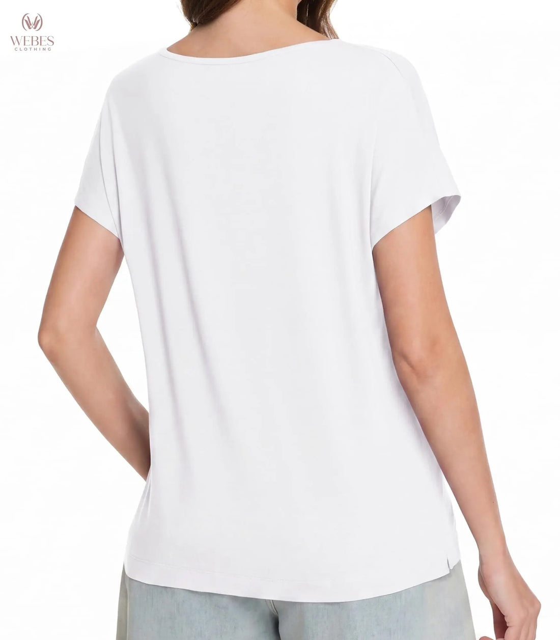 WiWi Bamboo Viscose Shirts for Women, Super Soft Short Sleeve Sleep Pajama Tops, Cooling Satin V Neck Summer Lounge Wear