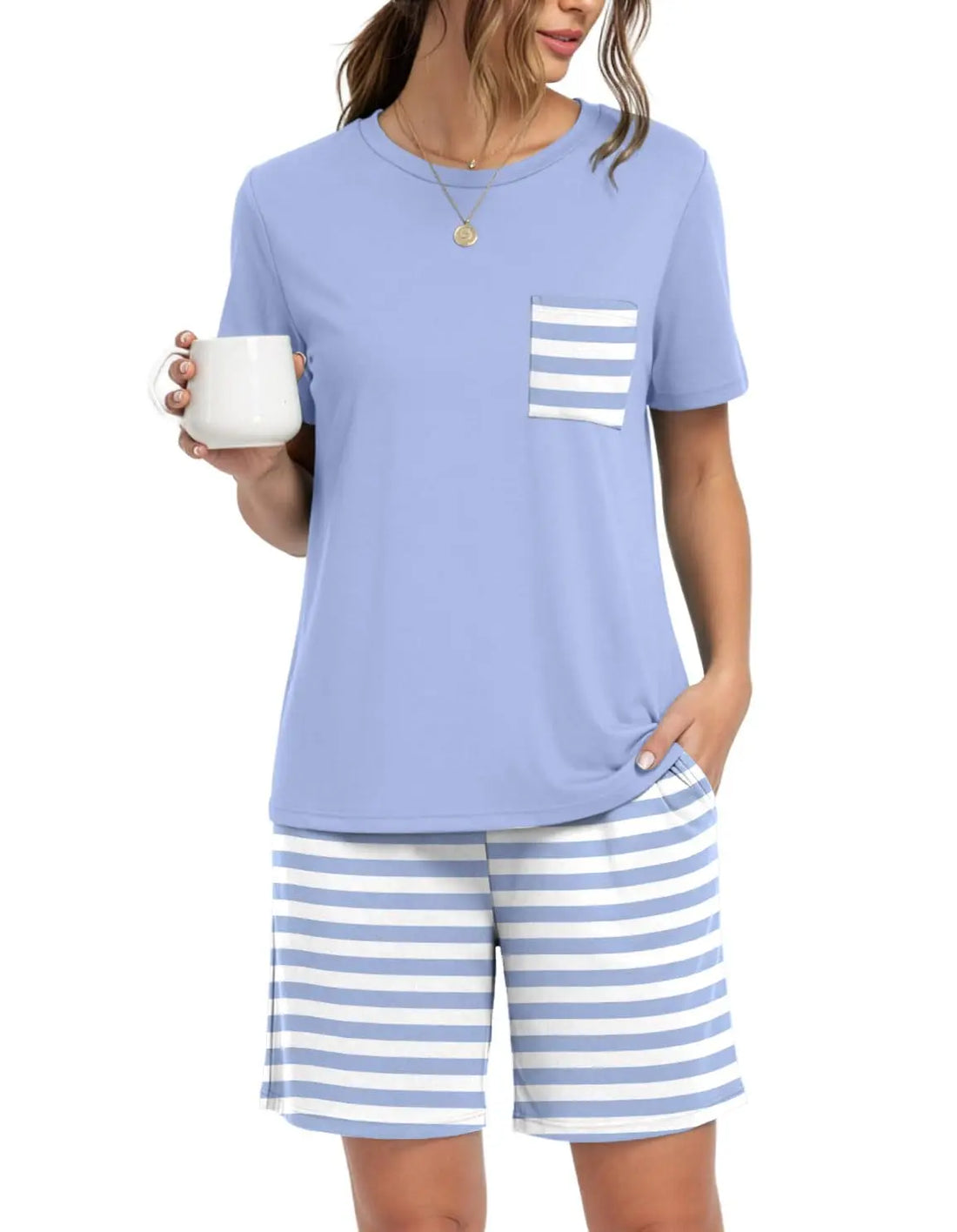 PrinStory Mens Pajama Sets Summer Pjs Sleepwear Nightwear Lightweight Quick Dry Soft Short Sleeve Sleep Set With Pocket S-4XL WEBE CLOTHING