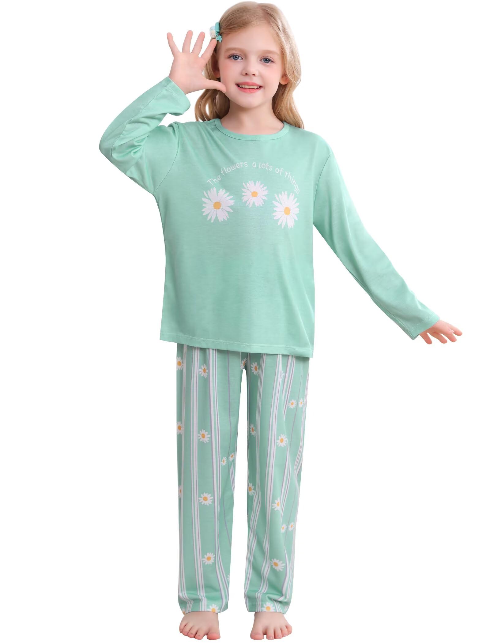 SWOMOG Girls Pajama Set Short Sleeve Tops & Ruffled Shorts with Pocket 2 Piece Summer Pajamas for Kids Size 6-15