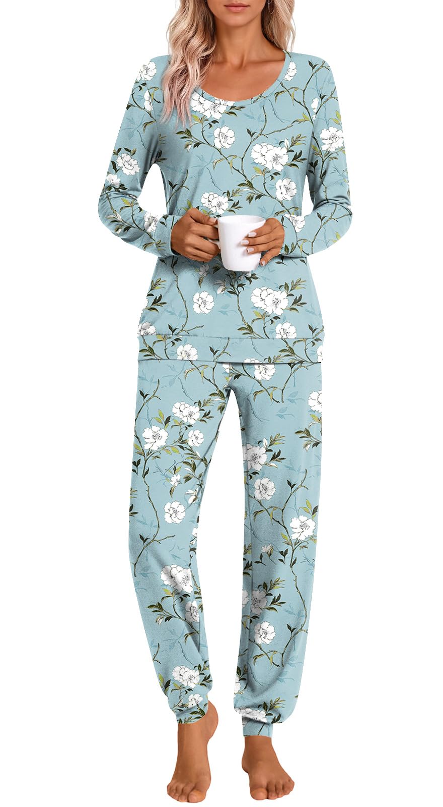 HOTGIFT Womens Pajamas Sets, 2 Piece Lounge Pjs Set Long Sleeve Long Pant Ladies Sleepwear with Pockets Soft