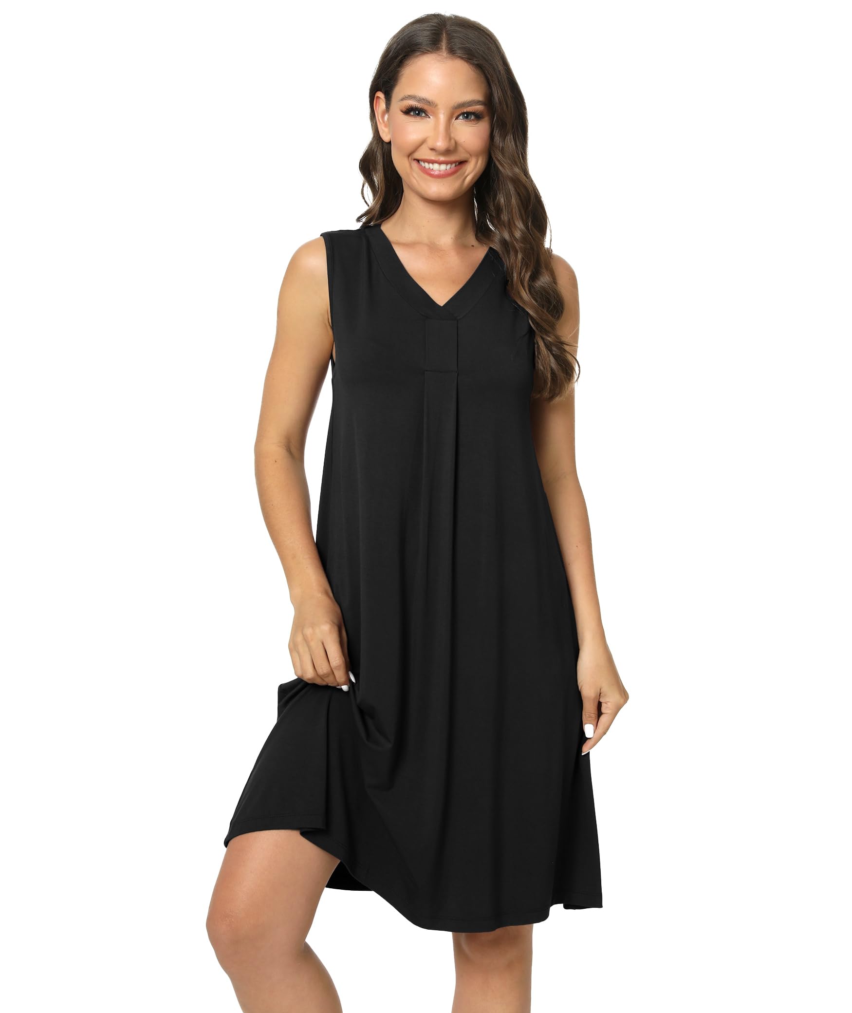 GYS Cooling Bamboo Viscose Sleeveless Nightgowns for Women | V Neck Sleep Shirt, Moisture-Wicking for Hot Sleepers & Night Sweats, Lightweight Night Shirts, Buttery Soft, Knee-Length WEBE CLOTHING