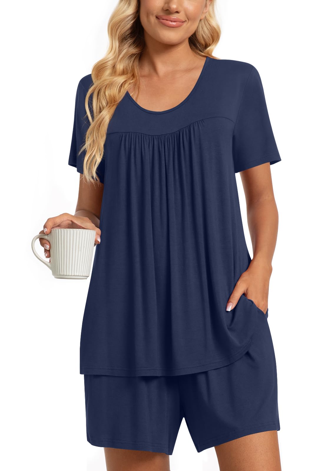 TAOHUADAO 2 Piece Women's Short Sleeve Pajama Sets, Lounge Sleepwear Ladies Pjs Sets with Pockets