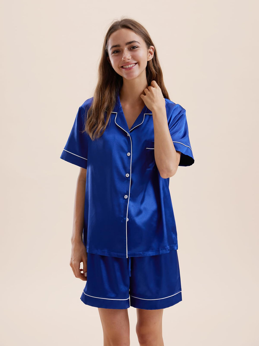Satin Pajamas for Women Set,Silky Short Sleeve Ladies Pajama,Woman's 2 Piece Sleepwear,Bridal Wedding Pjs