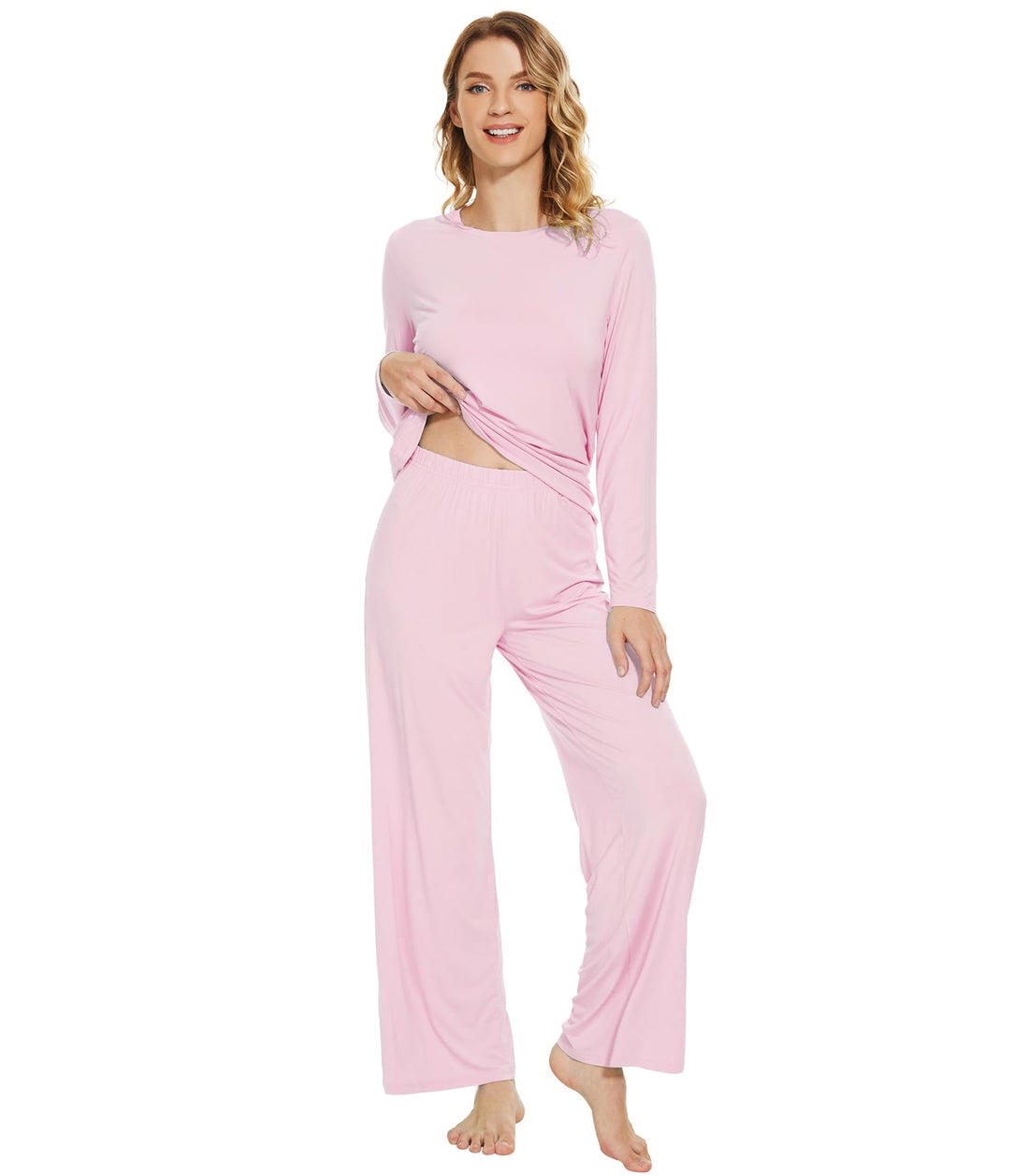 WiWi Bamboo Viscose Pajama Set for Women Super Soft Long Sleeve Top with Pants Loungewear Cooling 2 Piece Pjs Sets S-XXL