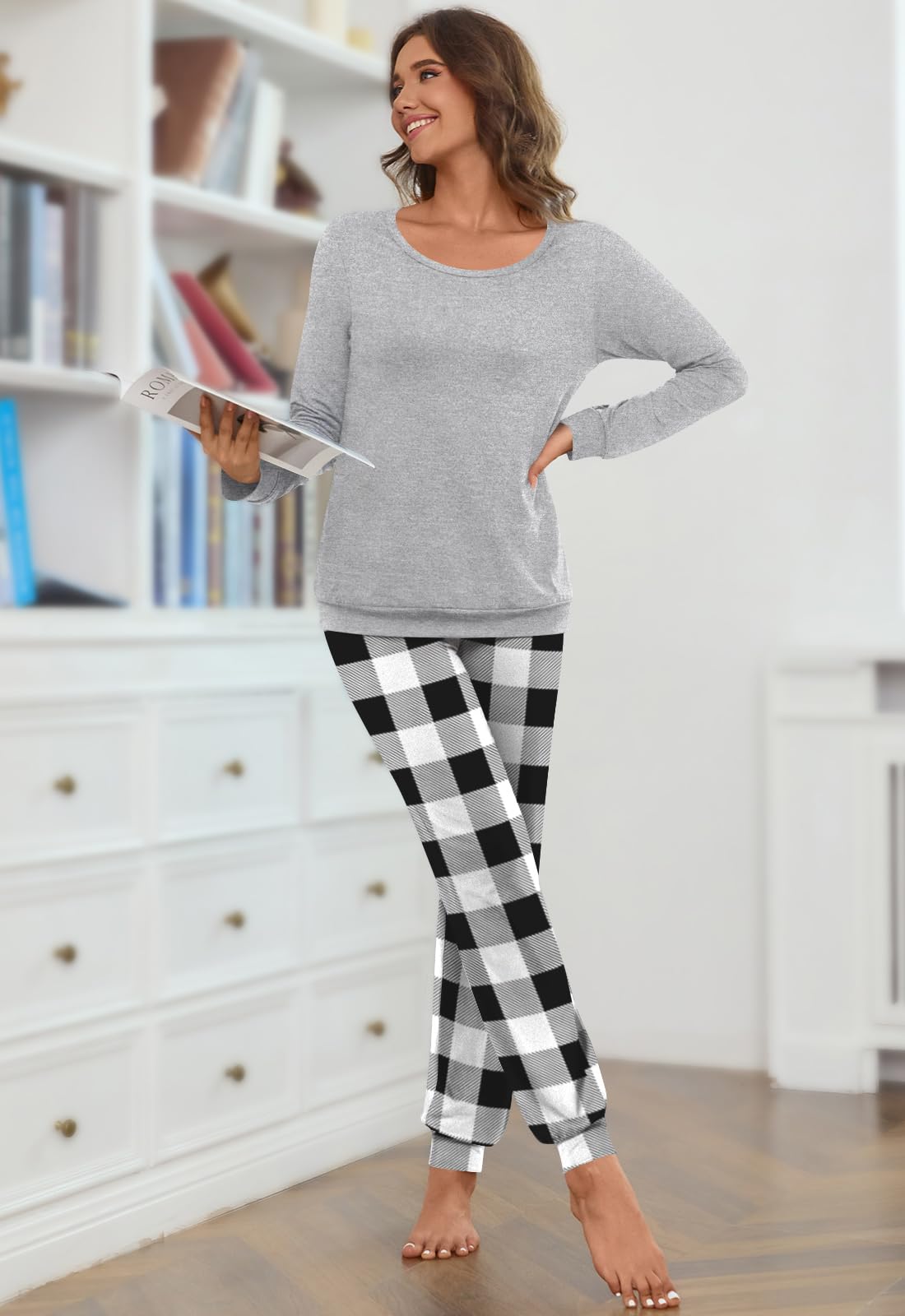 HOTGIFT Womens Pajamas Sets, 2 Piece Lounge Pjs Set Long Sleeve Long Pant Ladies Sleepwear with Pockets Soft