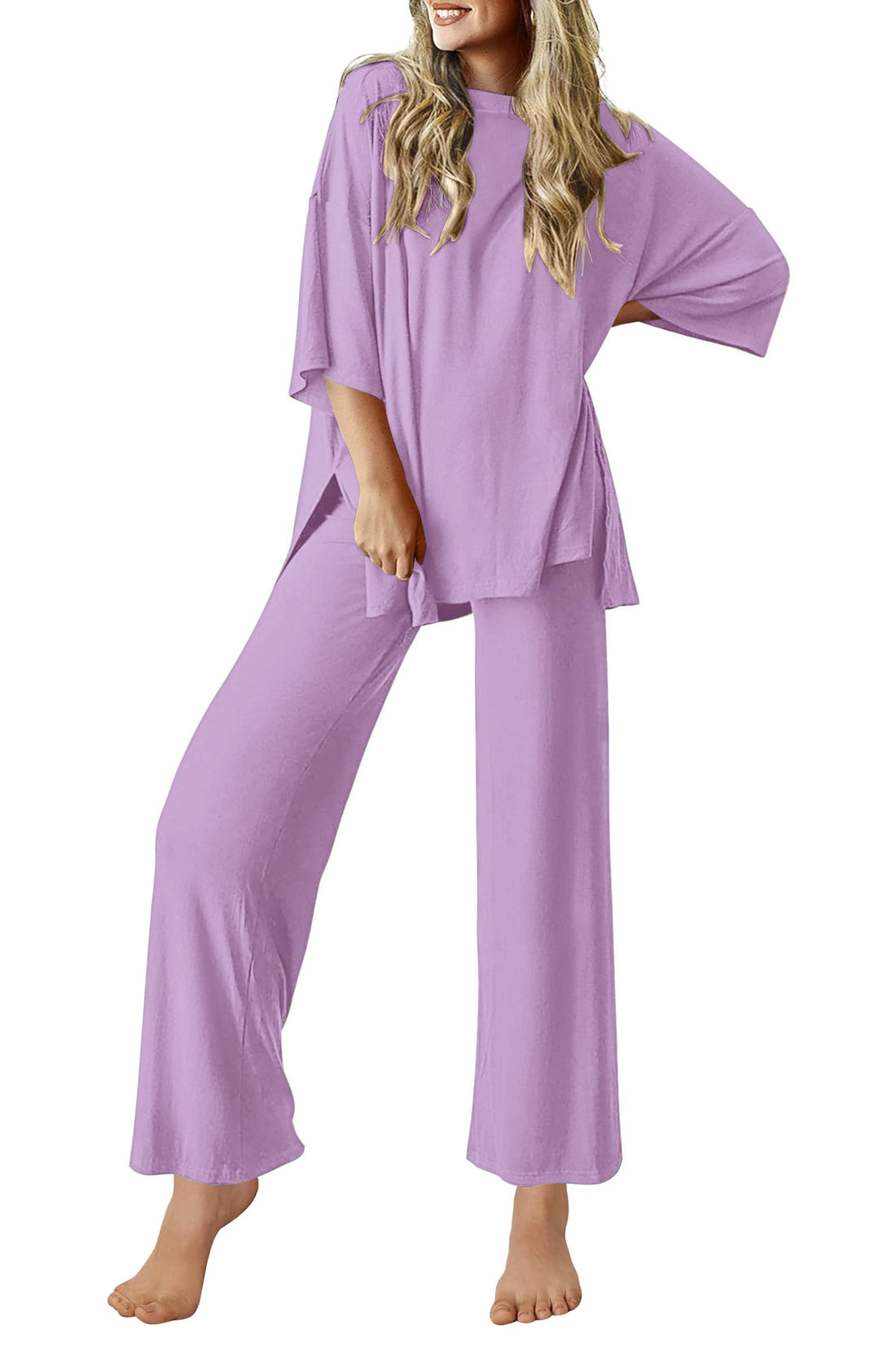Ekouaer Lounge Sets for Women Short Sleeve Tops and Long Pants Soft Comfy Pajamas Set 2 Piece Outfits