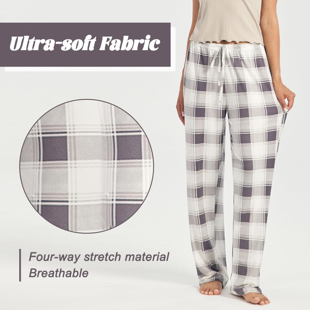 3-Pack Women’s Pajama Pants - Elastic Waist Drawstring Wide Leg Sleepwear Bottoms