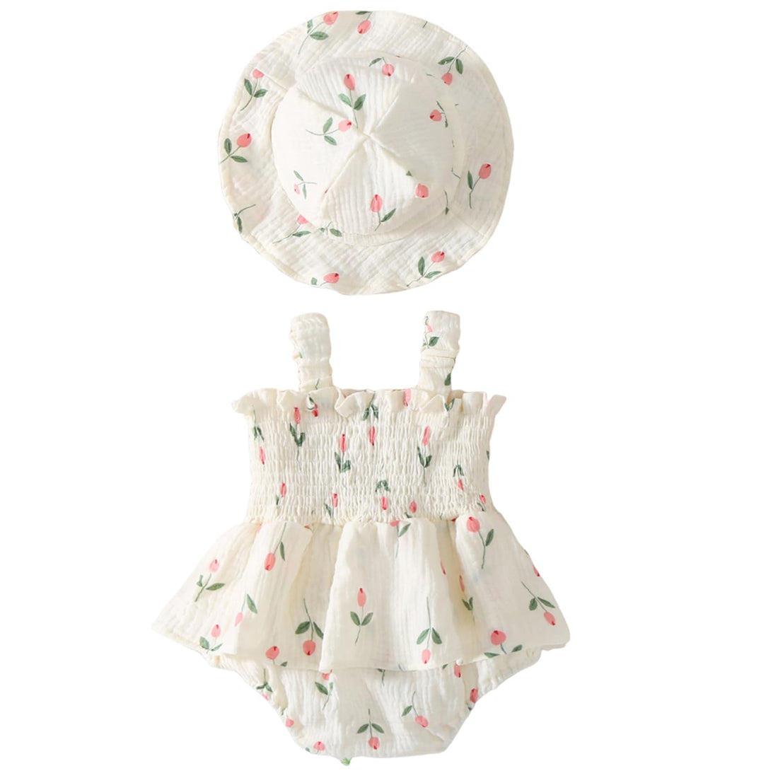 Mubineo Baby Girl Clothes Summer Dress Cotton Linen Romper Sleeveless Smocked Rompers Sun Dress Hat Skirt Boho Outfits WEBE CLOTHING