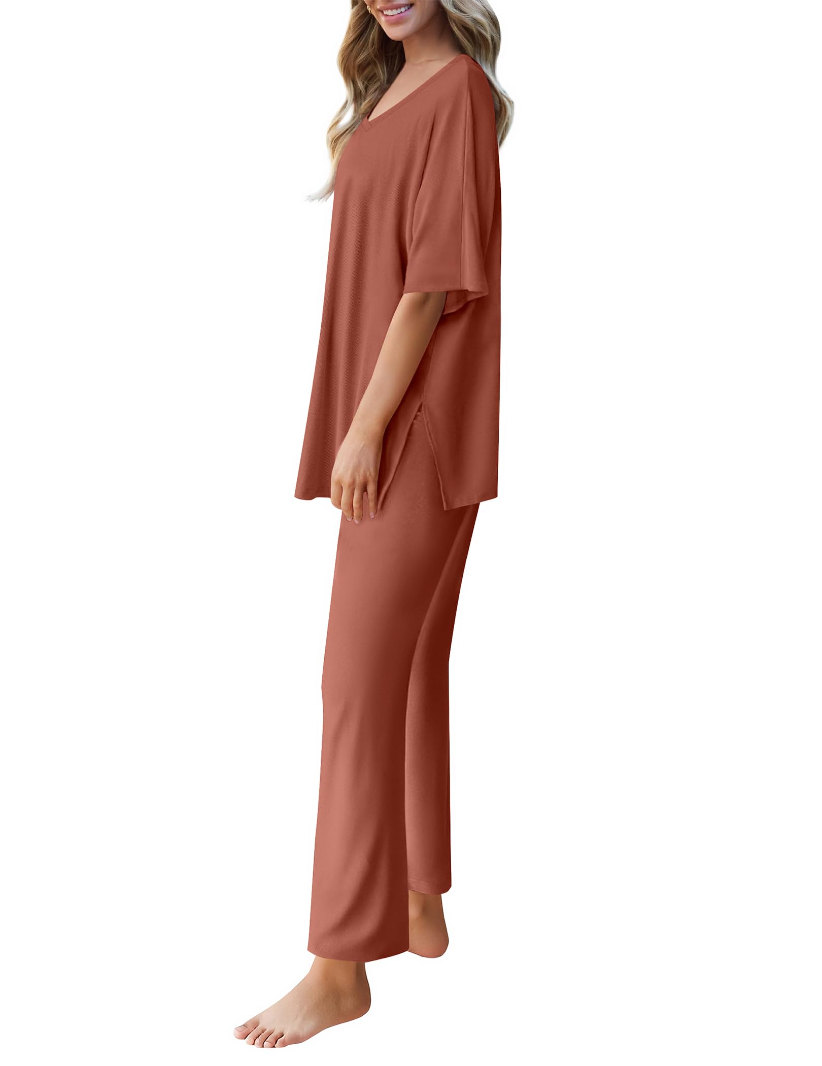 Ekouaer Lounge Sets for Women Short Sleeve Tops and Long Pants Pajamas Set | Comfy V Neck Top and Loose Fit Pants, Fashion Oversized style, ideal for Home relaxation, Daily Wear & Maternity WEBE CLOTHING