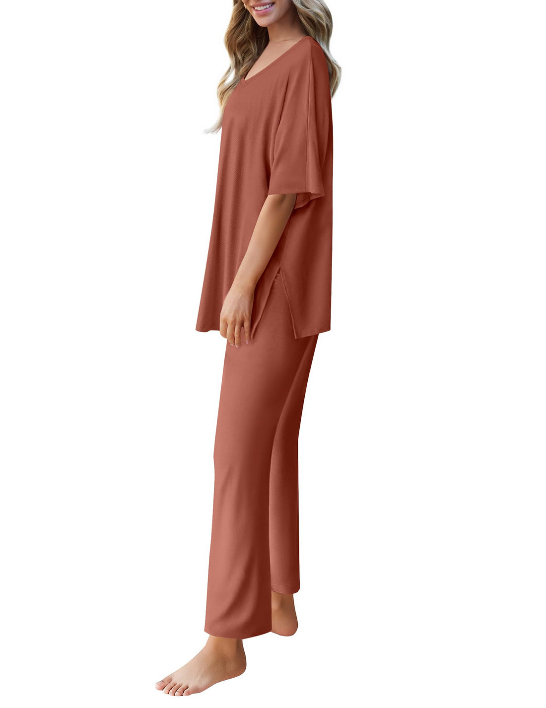 Ekouaer Lounge Sets for Women Short Sleeve Tops and Long Pants Pajamas Set | Comfy V Neck Top and Loose Fit Pants, Fashion Oversized style, ideal for Home relaxation, Daily Wear & Maternity WEBE CLOTHING