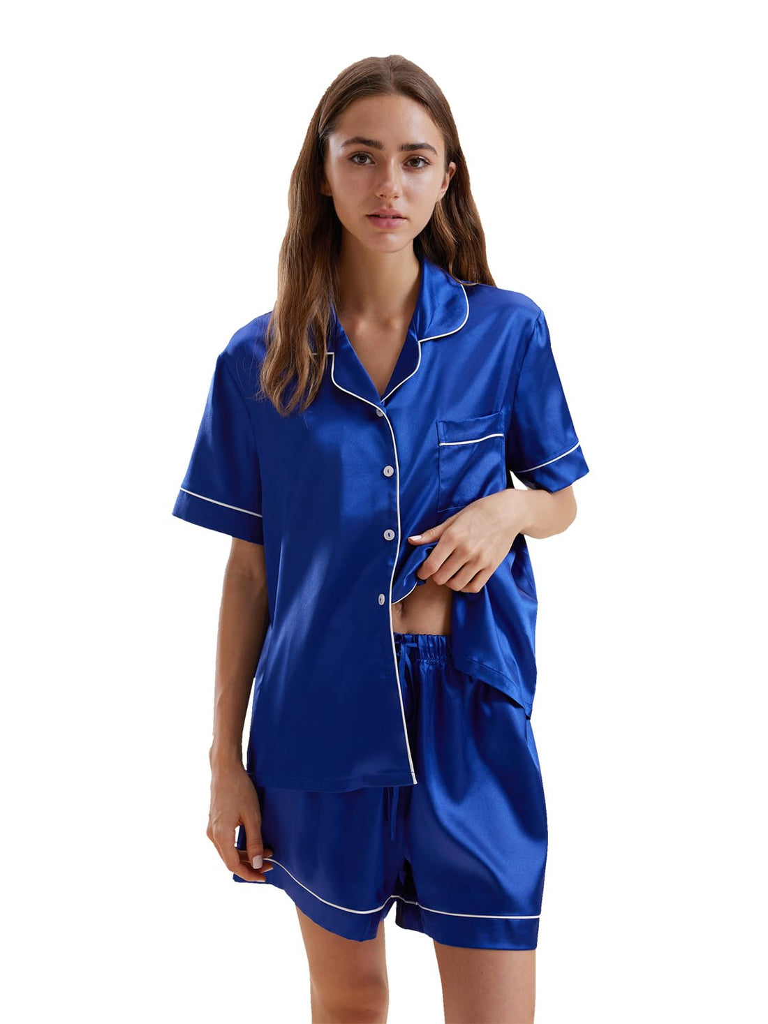 Satin Pajamas for Women Set,Silky Short Sleeve Ladies Pajama,Woman's 2 Piece Sleepwear,Bridal Wedding Pjs