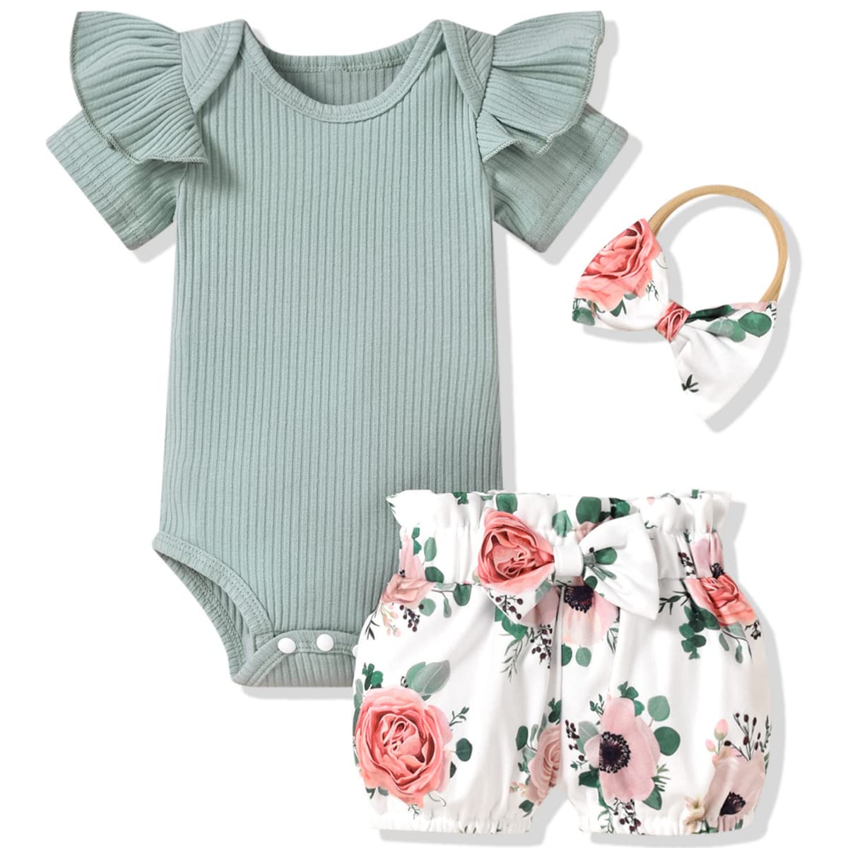Aalizzwell Baby Girls Ribbed Bodysuit Bloomer Shorts Outfits Summer Clothes WEBE CLOTHING