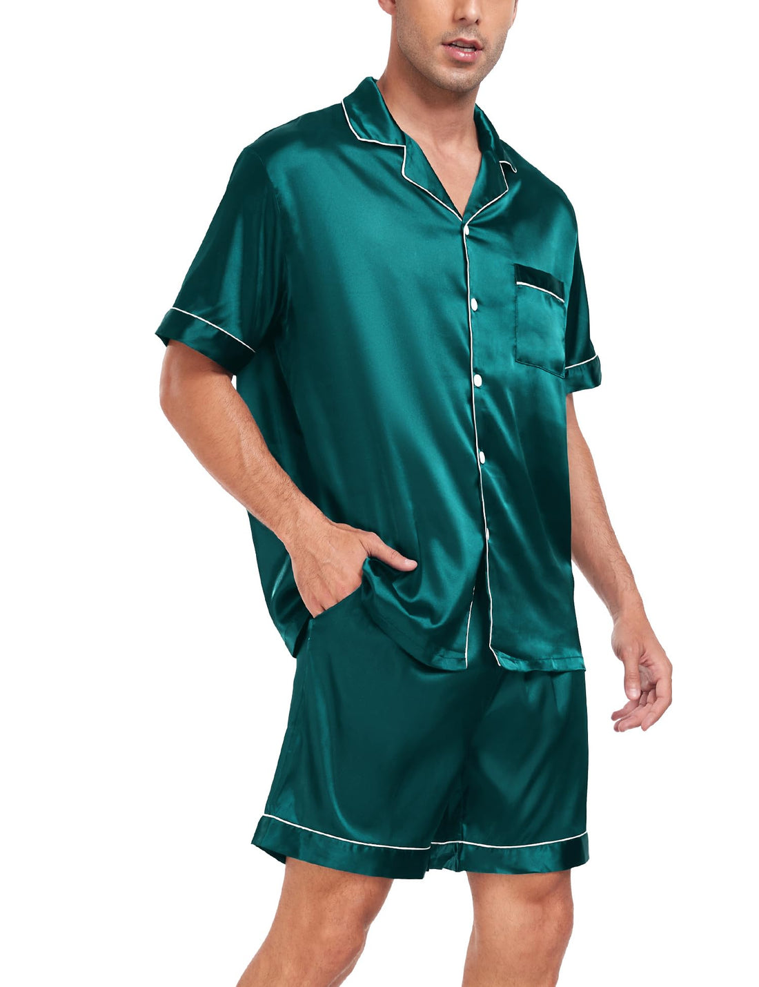 SWOMOG Couple Matching Pajamas Sets Women & Men Button Down Silk Pjs Men Short Sleeve Soft Lounge Sets 2 Pcs Loungewear