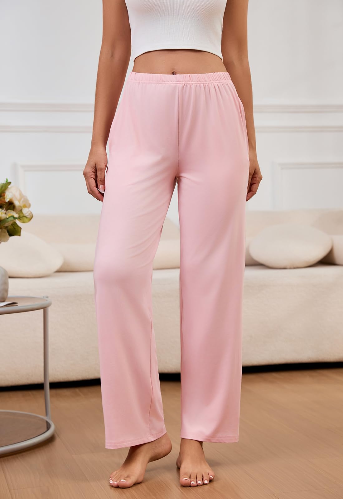 PNAEONG Pajama Pants for Women Soft Pajama Bottoms Loose Fit Sleepwear Elastic Waist Lounge Pants 25-27 inseam