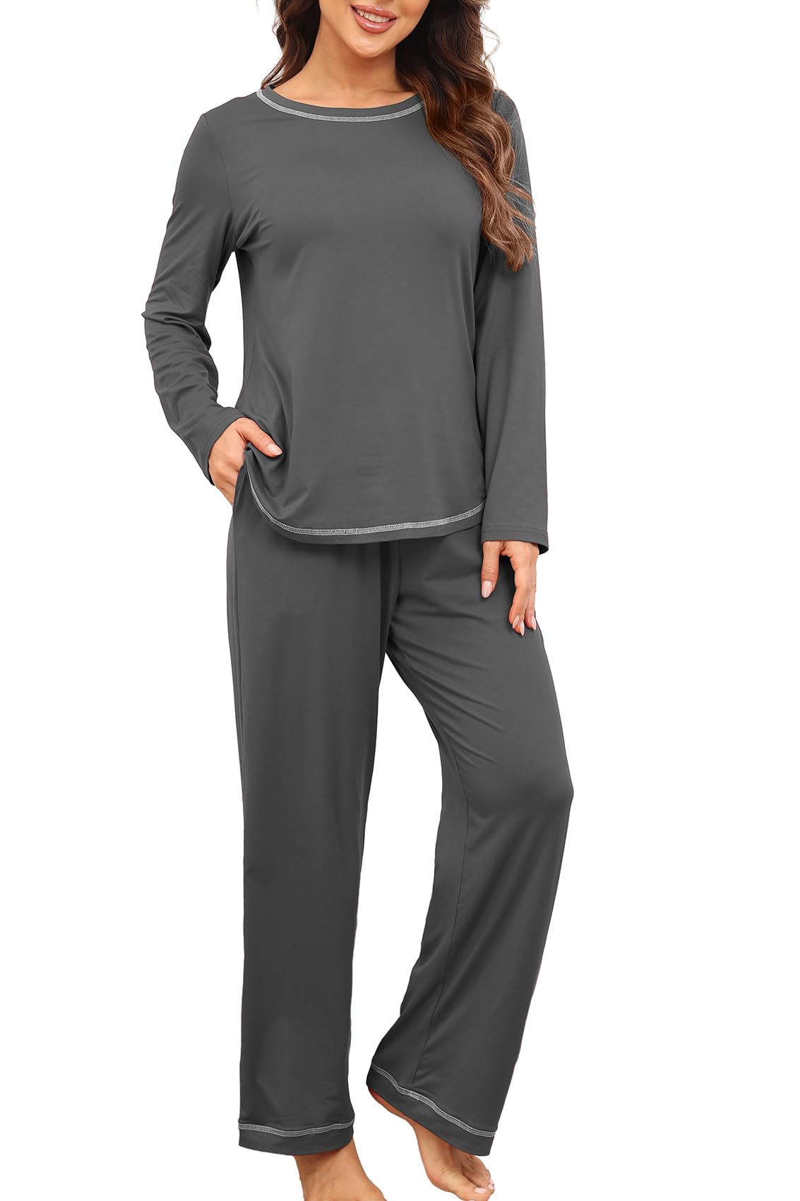 PrinStory Women's Pajama Set 2026 Lounge Sets Long Sleeve Sleepwear Soft 2 Piece Pjs with Pockets