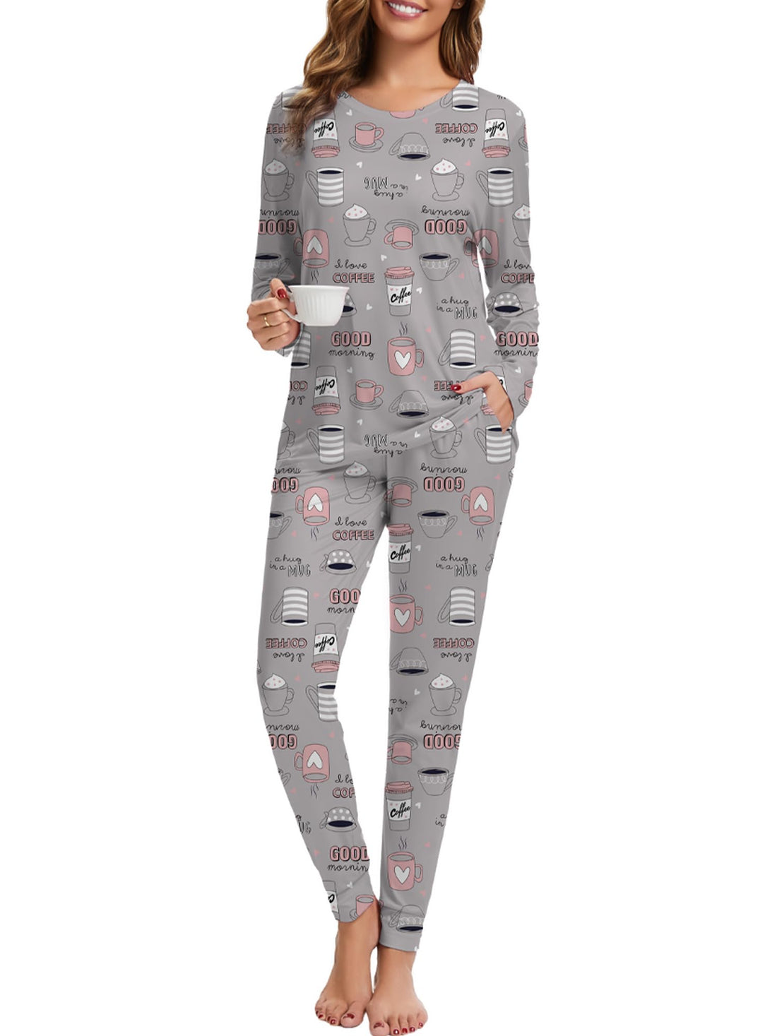 2 Piece Pjs Set For Womens Pajamas Lounge Set Long Sleeve Joggers Pants Sleepwear with Pockets WEBE CLOTHING