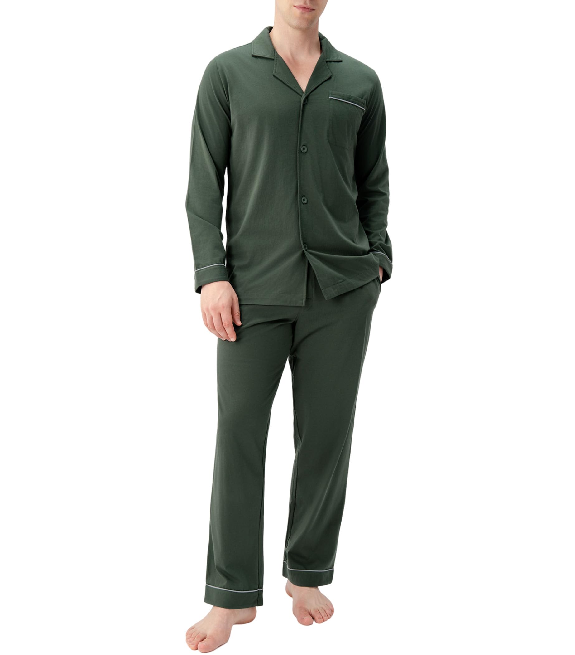 DAVID ARCHY Mens Pajamas Set Soft Cotton Notched Collar Pajamas for Men Long Sleeve Mens Sleepwear with Pockets & Front Fly WEBE CLOTHING