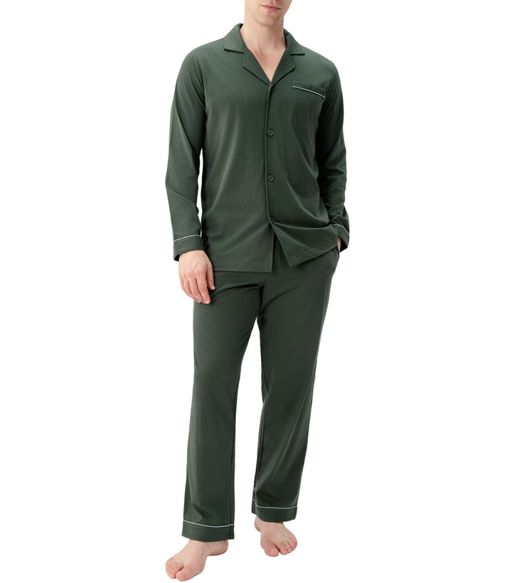 DAVID ARCHY Mens Pajamas Set Soft Cotton Notched Collar Pajamas for Men Long Sleeve Mens Sleepwear with Pockets & Front Fly WEBE CLOTHING
