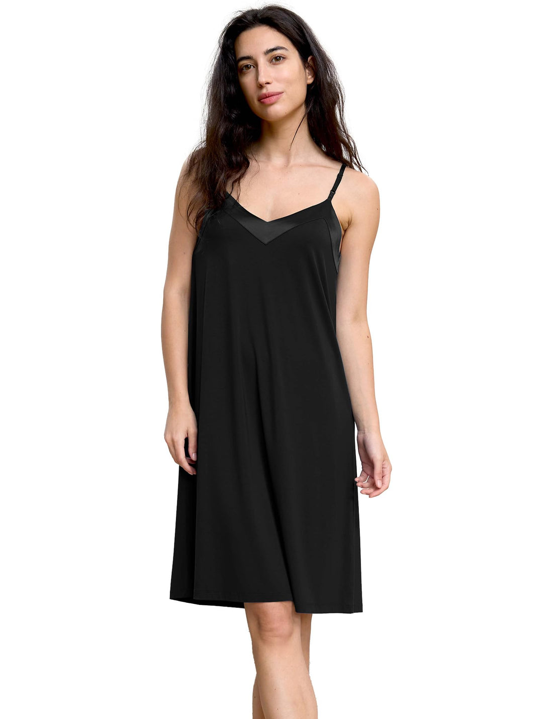 GYS Women's Bamboo Viscose Spaghetti Strap Nightgown, Satin V Neck Cooling | Moisture wicking, Breathable, Silky satin touch, Adjustable straps, Satin v-neck, Soft stretch, for hot flashes & sexy sleep WEBE CLOTHING