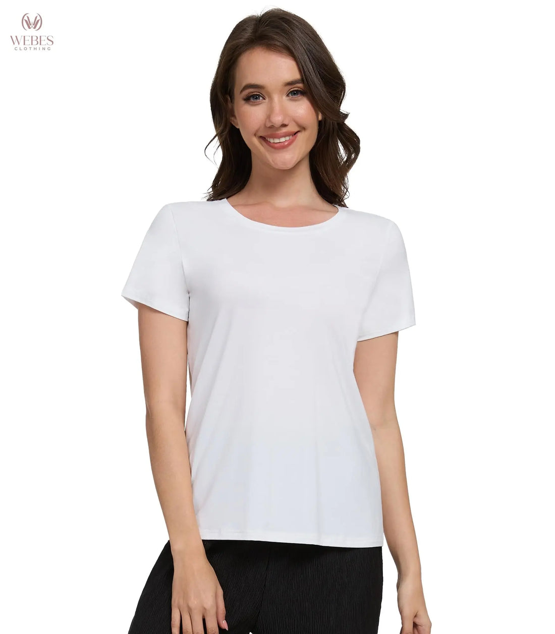 WiWi Women's Bamboo Viscose Scoop Neck Short Sleeve T Shirt Casual Summer Cooling Basic Tee Tops Soft Lounge Pajamas S-XXL