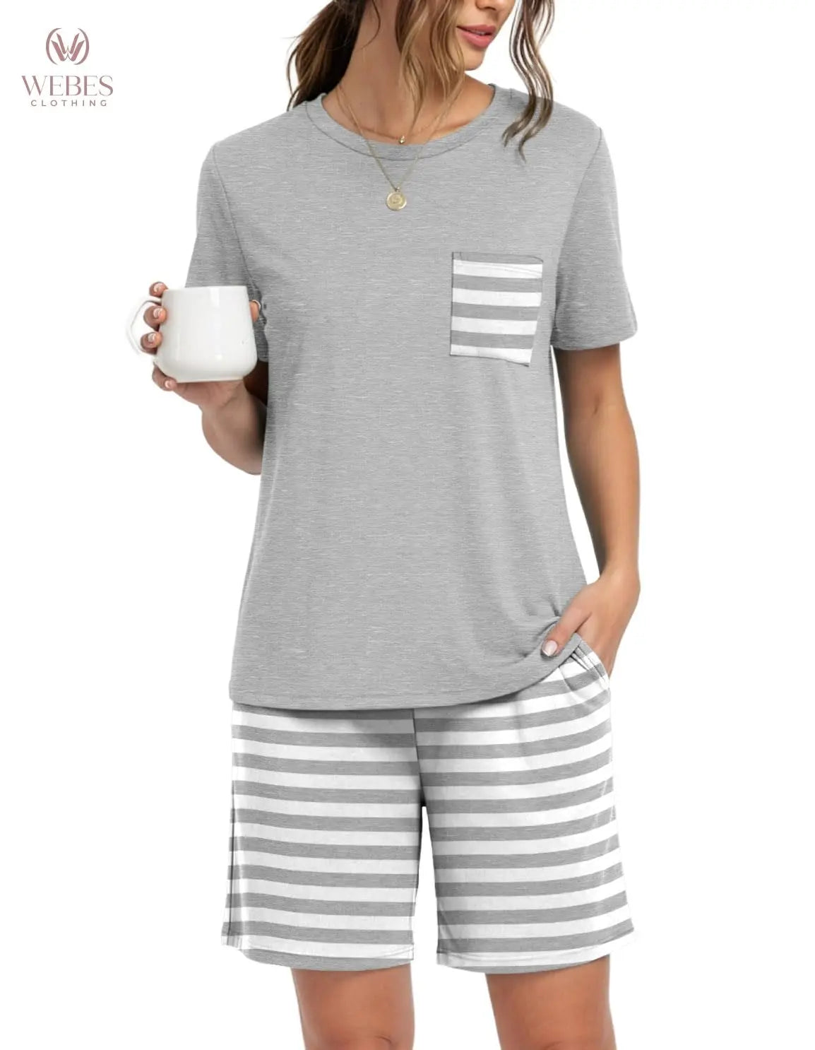 PrinStory Mens Pajama Sets Summer Pjs Sleepwear Nightwear Lightweight Quick Dry Soft Short Sleeve Sleep Set With Pocket S-4XL WEBE CLOTHING