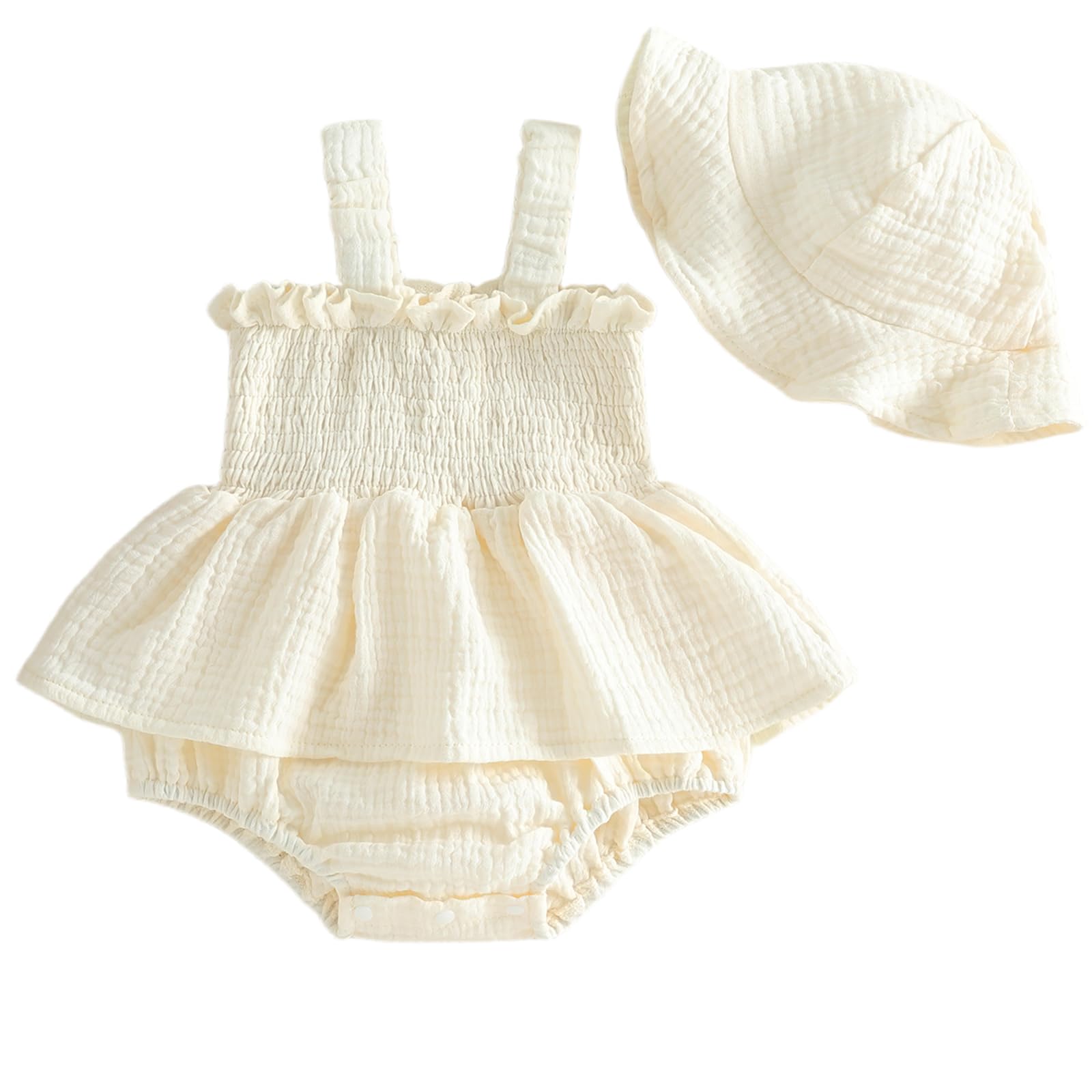 Mubineo Baby Girl Clothes Summer Dress Cotton Linen Romper Sleeveless Smocked Rompers Sun Dress Hat Skirt Boho Outfits WEBE CLOTHING