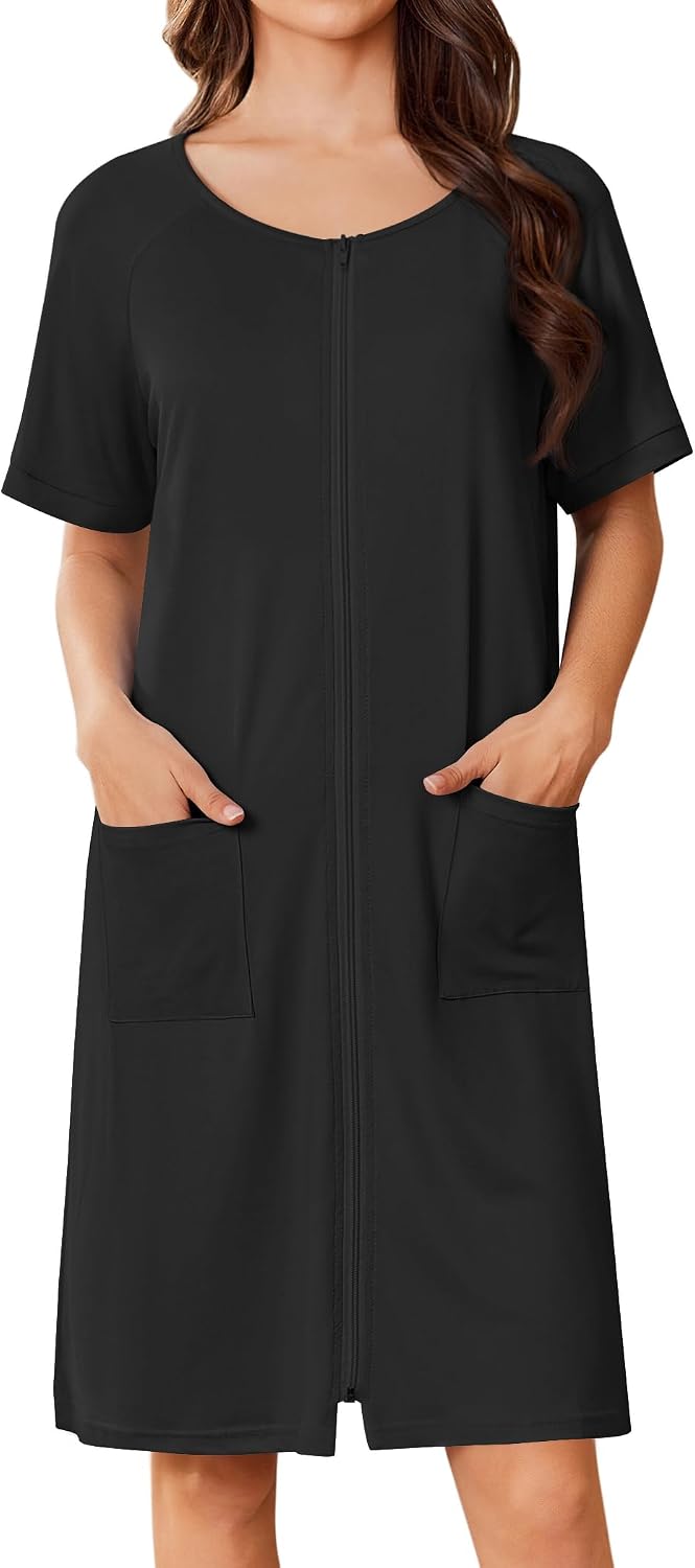 Ekouaer Women Zip Up Robe Bathrobe Lightweight House Coats with Pockets | House Coats for Women with Pockets, Short Sleeve Lightweight Robe for Women, Women's Floral Print Bathrobe, Short Summer Robe WEBE CLOTHING