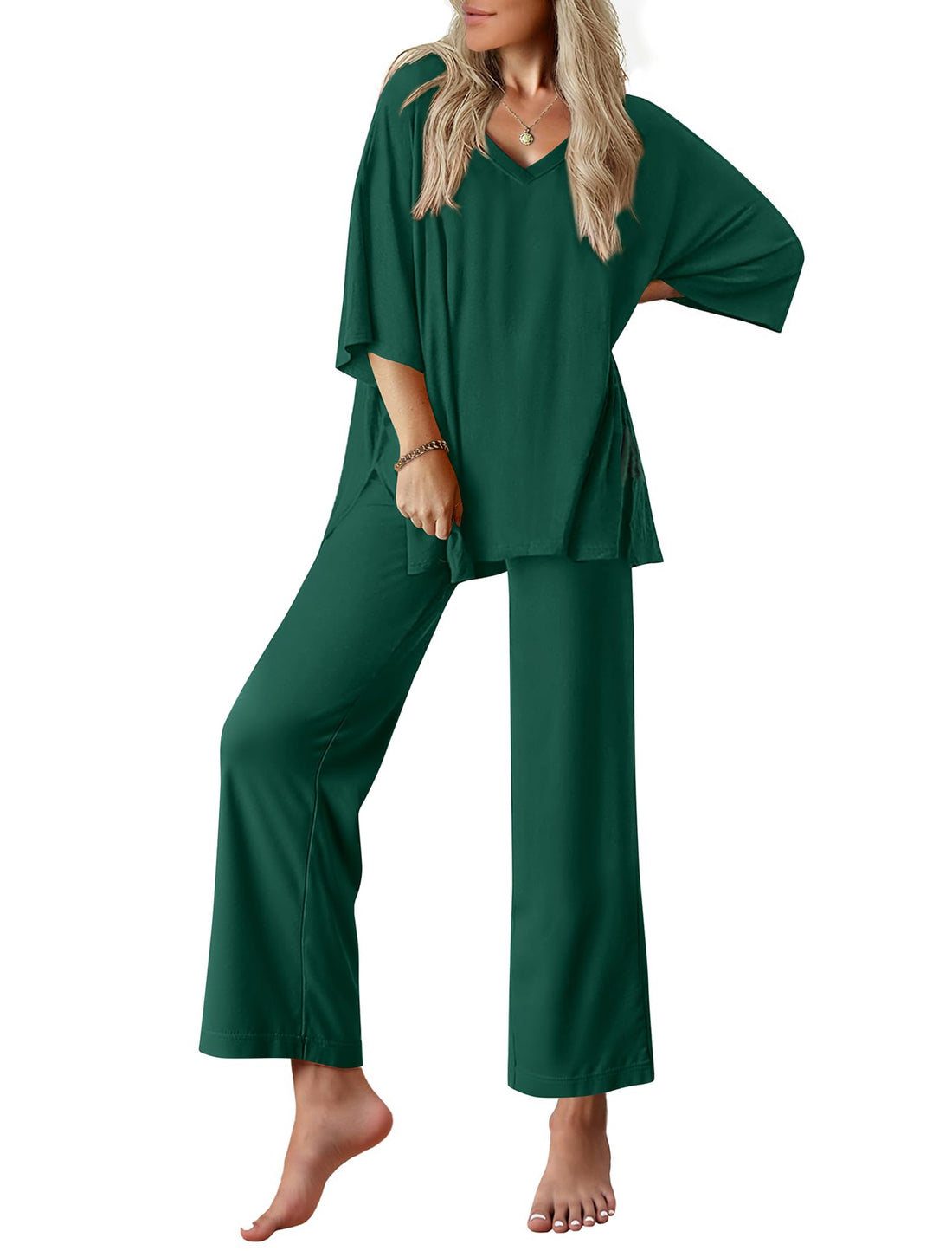 Ekouaer Lounge Sets for Women Short Sleeve Tops and Long Pants Pajamas Set | Comfy V Neck Top and Loose Fit Pants, Fashion Oversized style, ideal for Home relaxation, Daily Wear & Maternity WEBE CLOTHING