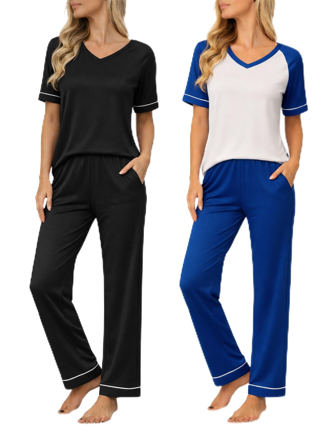 Ekouaer Womens Pajama Set Short Sleeve Pajamas Top and Pants V Neck Pjs Set Soft Loungewear with Pockets