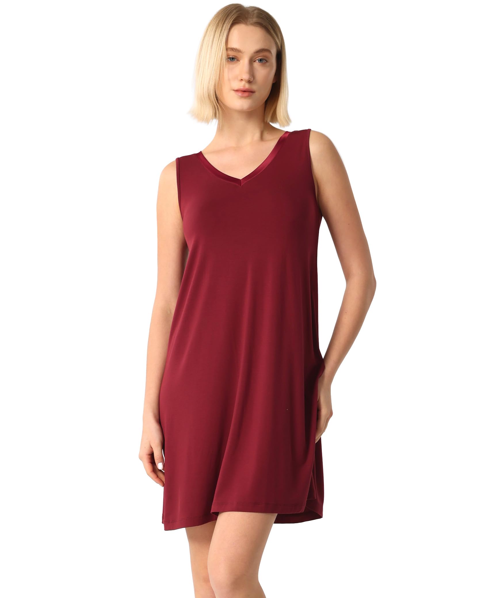 GYS Cooling Bamboo Viscose Sleeveless Nightgowns for Women | V Neck Sleep Shirt, Moisture-Wicking for Hot Sleepers & Night Sweats, Lightweight Night Shirts, Buttery Soft, Knee-Length WEBE CLOTHING