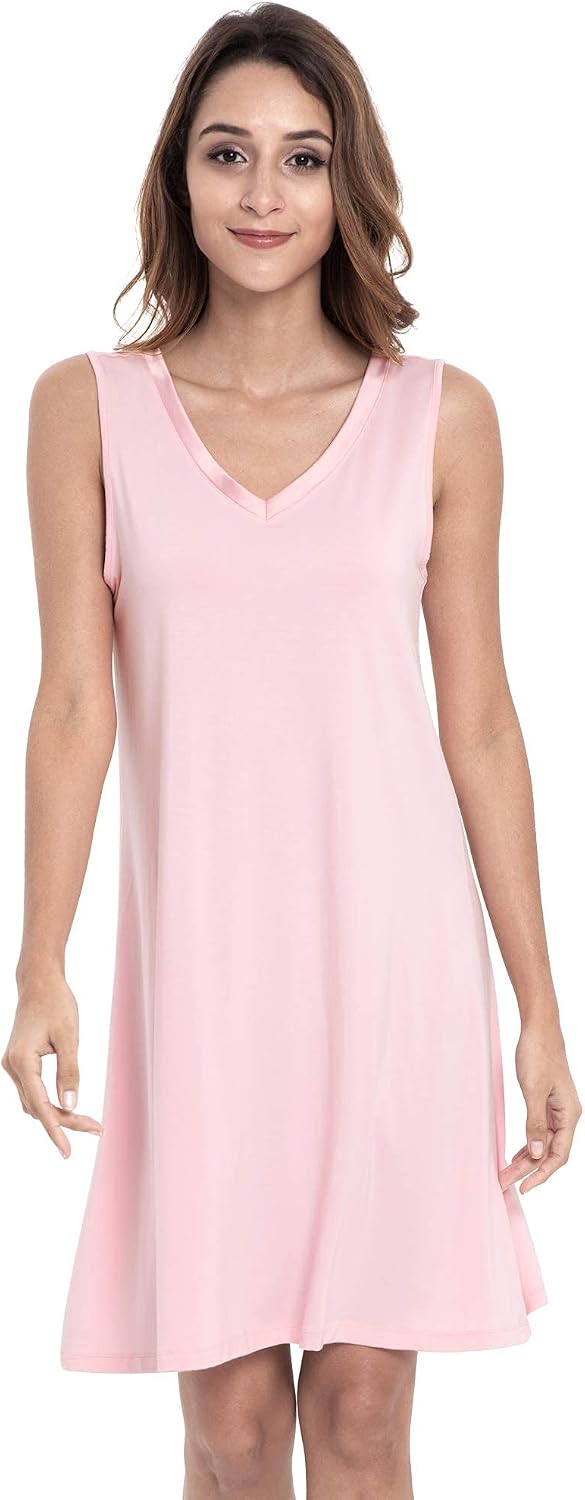 GYS Cooling Bamboo Viscose Sleeveless Nightgowns for Women | V Neck Sleep Shirt, Moisture-Wicking for Hot Sleepers & Night Sweats, Lightweight Night Shirts, Buttery Soft, Knee-Length WEBE CLOTHING